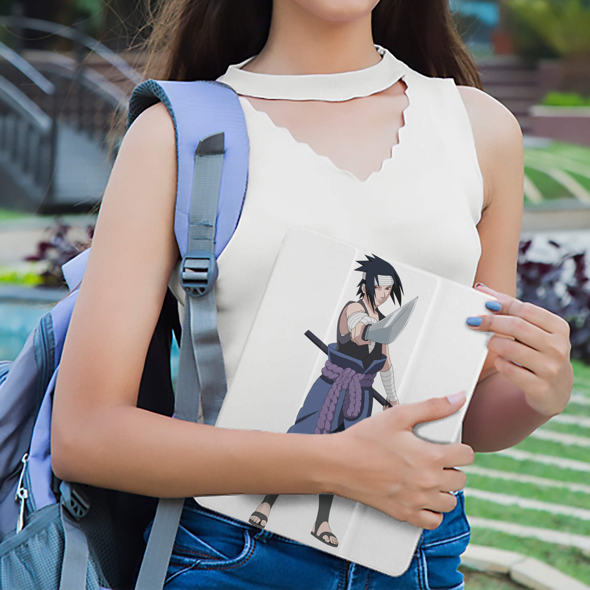 NARUTO -ナルト- うちは サスケ Uchiha Sasuke IPad ケース ペン収納付き 三つ折りスタンド PUレザー×シリコン 対応機種9.5/10.5/10.9インチ