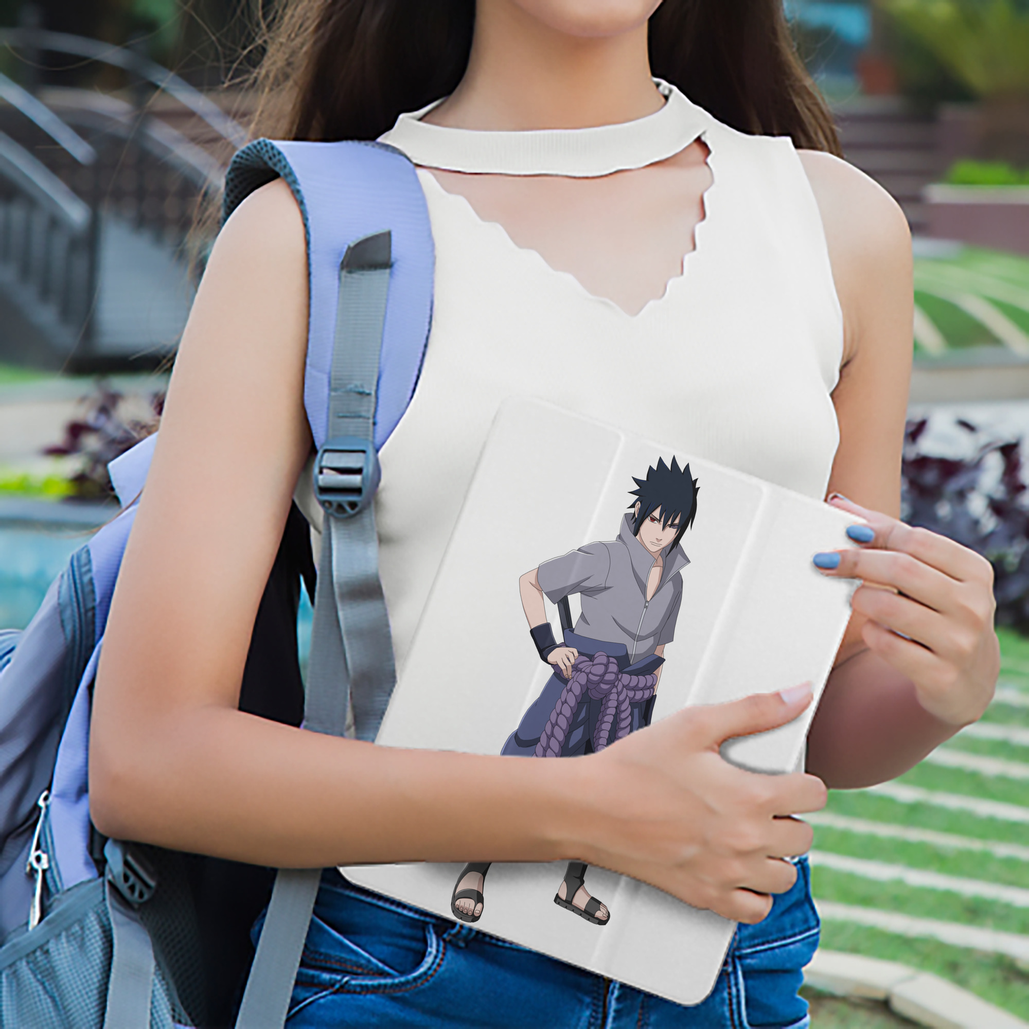 NARUTO -ナルト- うちは サスケ Uchiha Sasuke IPad ケース ペン収納付き 三つ折りスタンド PUレザー×シリコン 対応機種9.5/10.5/10.9インチ