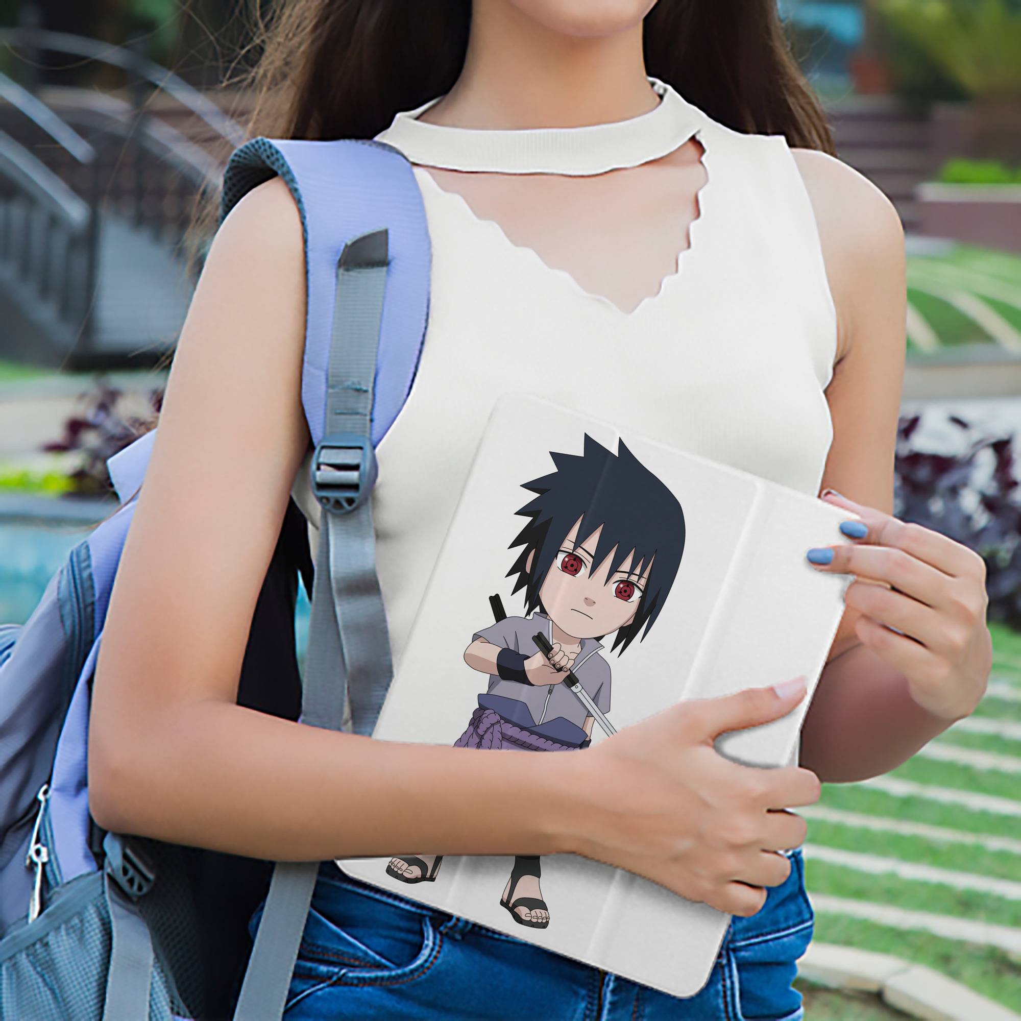 NARUTO -ナルト- うちは サスケ Uchiha Sasuke IPad ケース ペン収納付き 三つ折りスタンド PUレザー×シリコン 対応機種9.5/10.5/10.9インチ