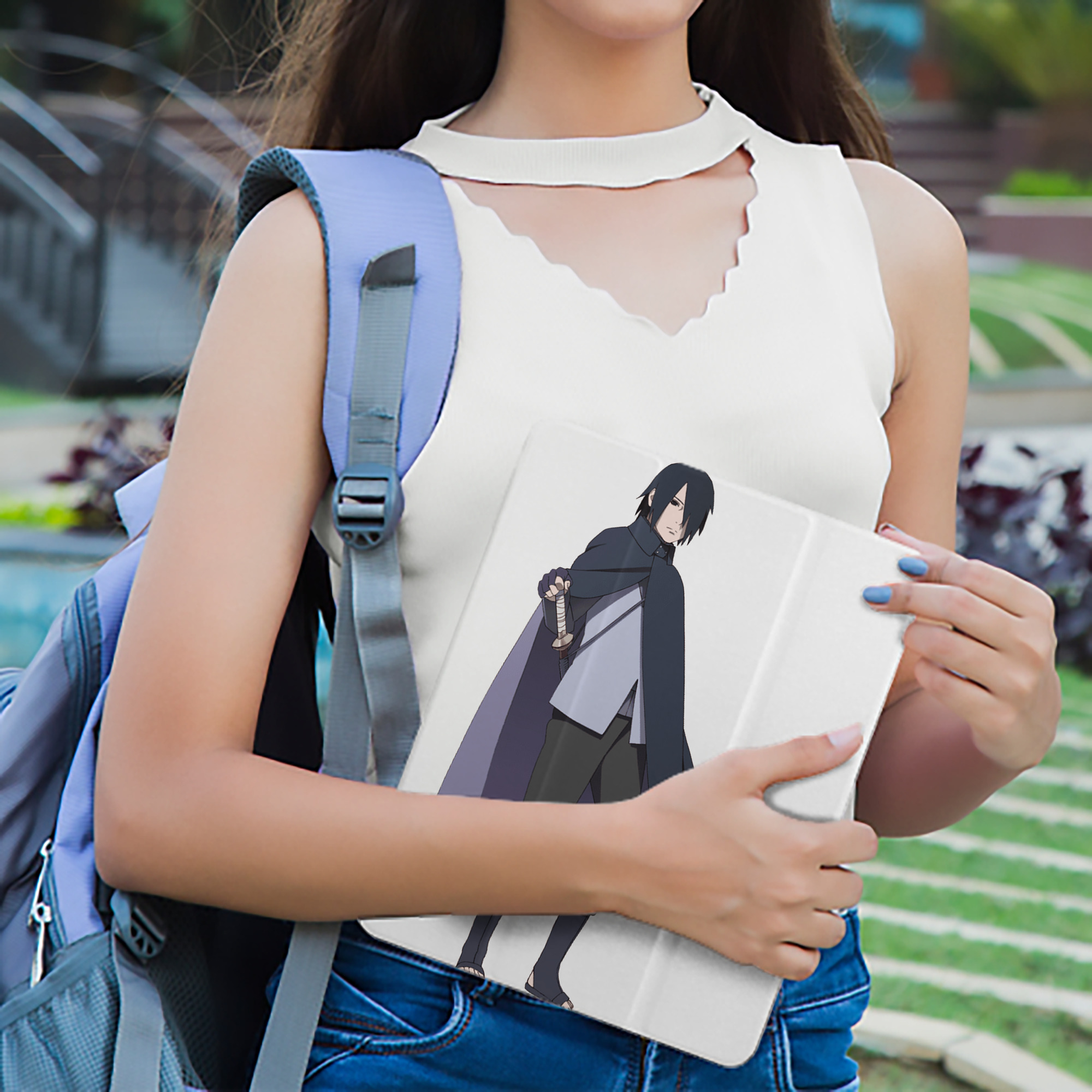 NARUTO -ナルト- うちは サスケ Uchiha Sasuke IPad ケース ペン収納付き 三つ折りスタンド PUレザー×シリコン 対応機種9.5/10.5/10.9インチ