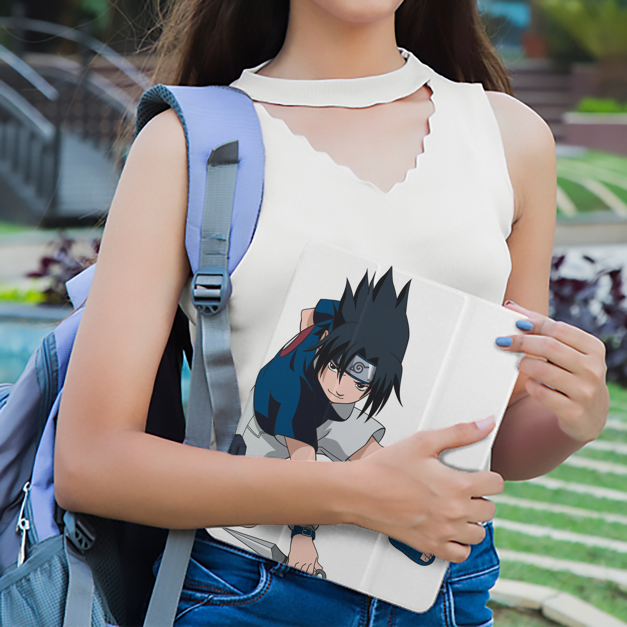 NARUTO -ナルト- うちは サスケ Uchiha Sasuke IPad ケース ペン収納付き 三つ折りスタンド PUレザー×シリコン 対応機種9.5/10.5/10.9インチ