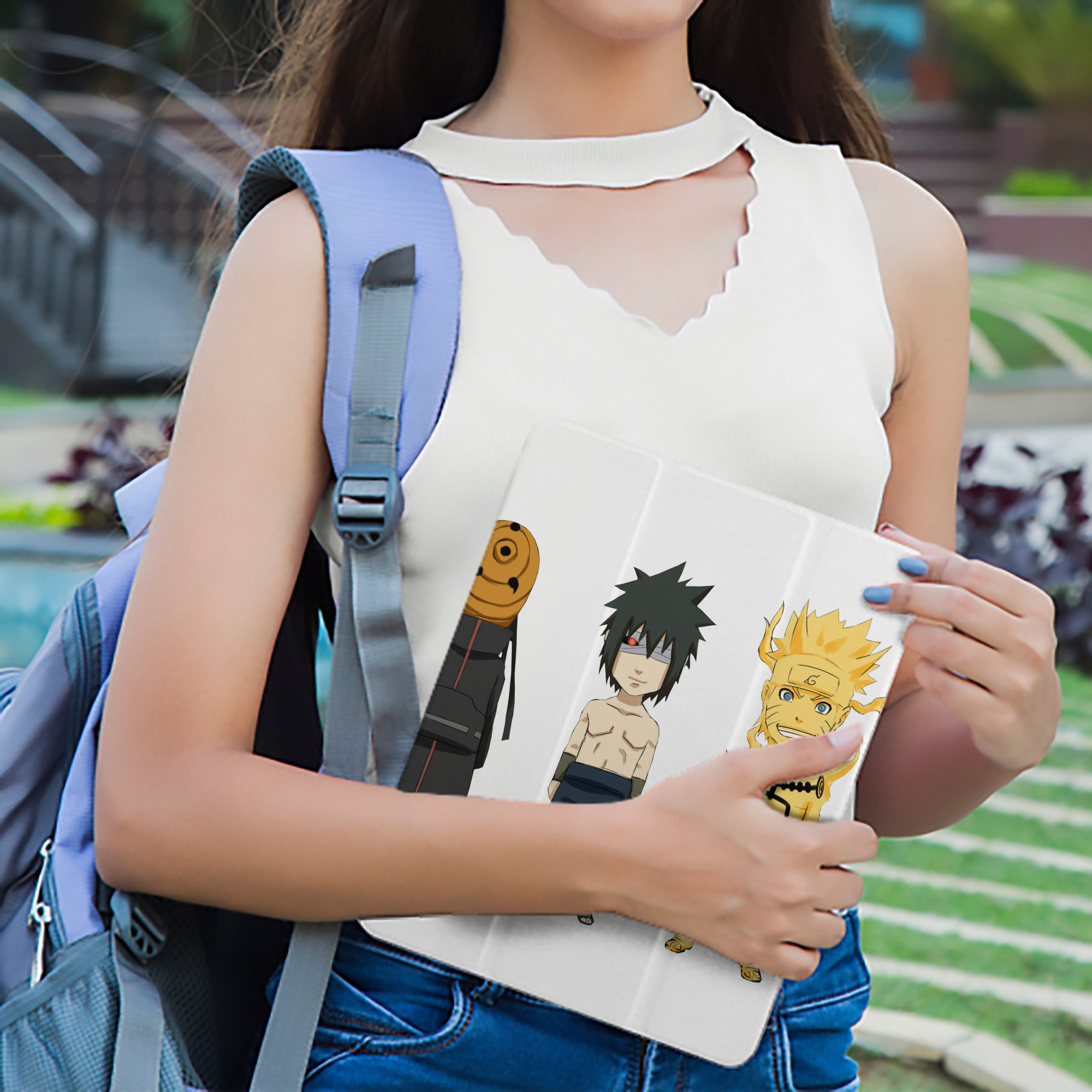 NARUTO -ナルト- うちは サスケ Uchiha Sasuke IPad ケース ペン収納付き 三つ折りスタンド PUレザー×シリコン 対応機種9.5/10.5/10.9インチ