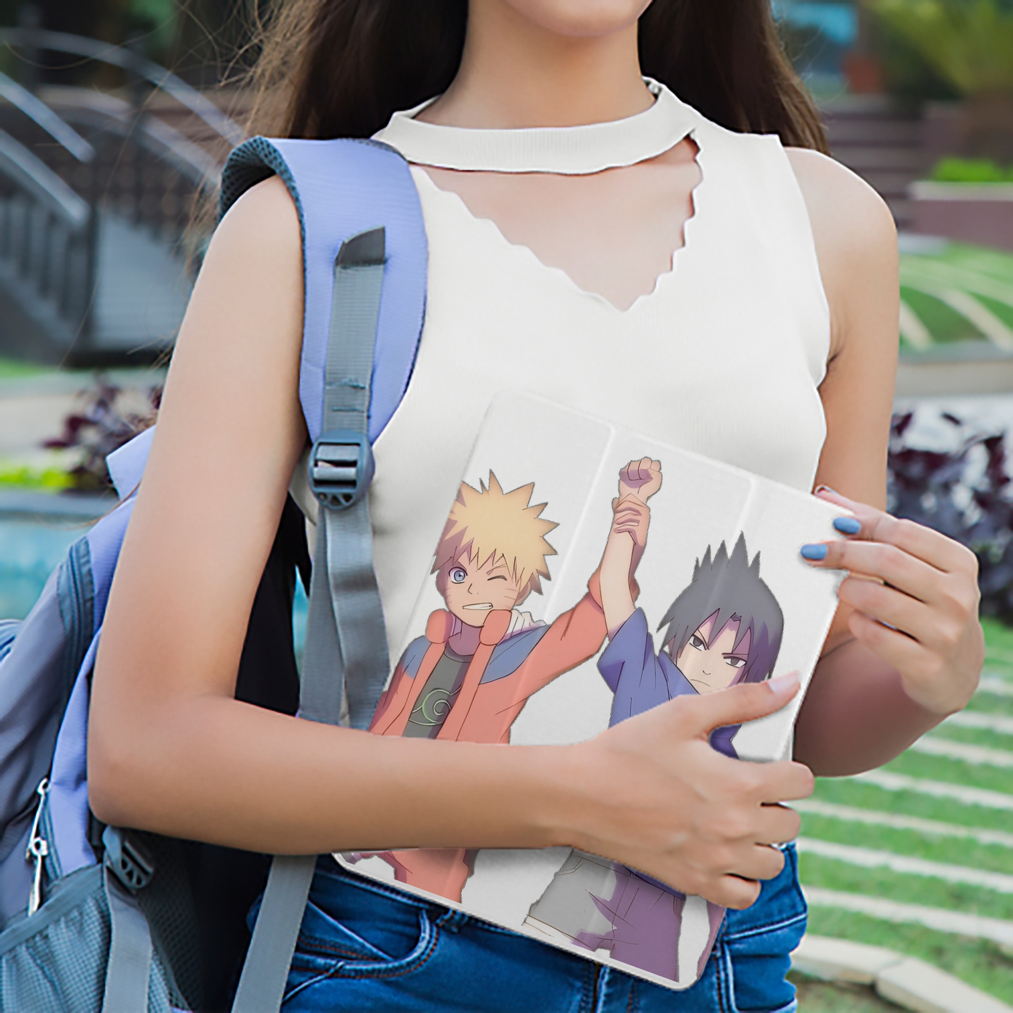 NARUTO -ナルト- うちは サスケ Uchiha Sasuke IPad ケース ペン収納付き 三つ折りスタンド PUレザー×シリコン 対応機種9.5/10.5/10.9インチ
