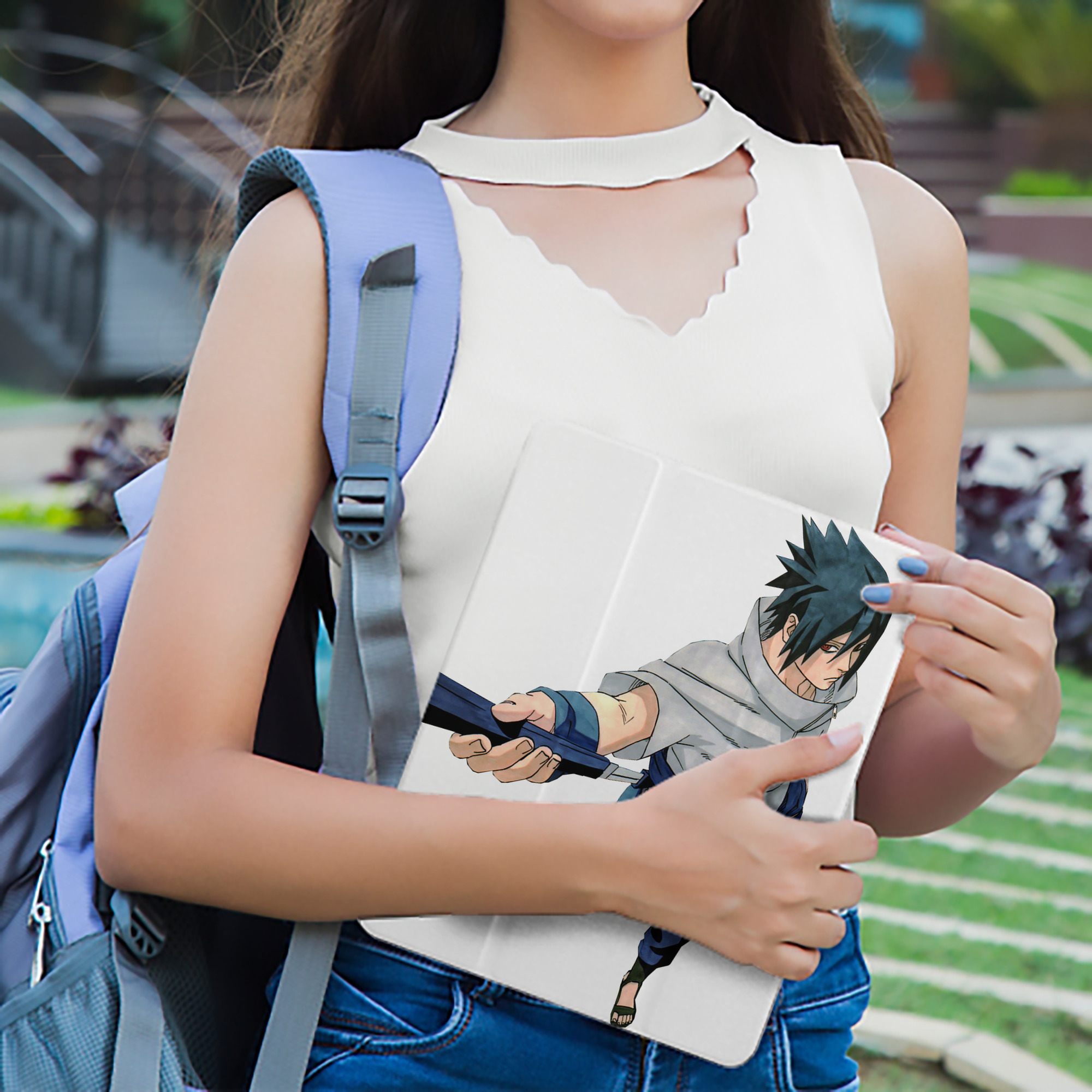 NARUTO -ナルト- うちは サスケ Uchiha Sasuke IPad ケース ペン収納付き 三つ折りスタンド PUレザー×シリコン 対応機種9.5/10.5/10.9インチ