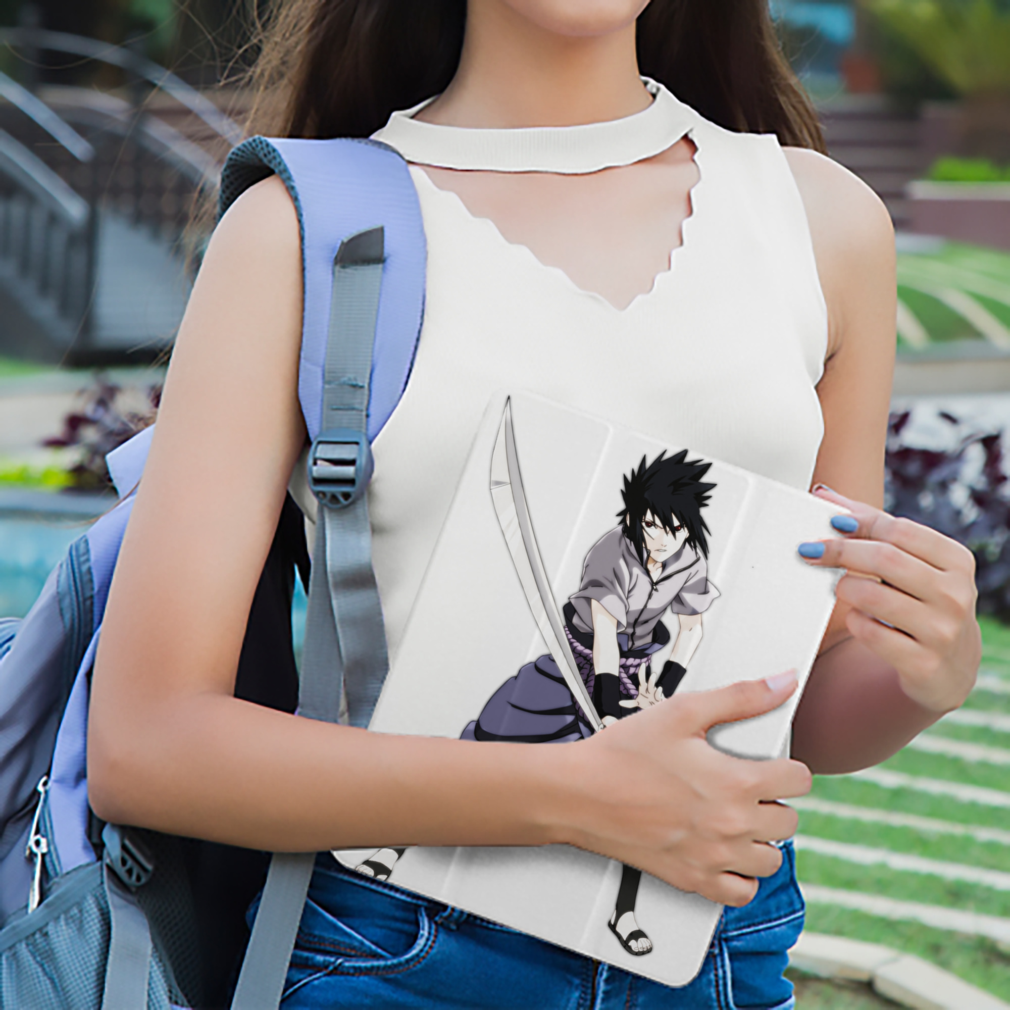 NARUTO -ナルト- うちは サスケ Uchiha Sasuke IPad ケース ペン収納付き 三つ折りスタンド PUレザー×シリコン 対応機種9.5/10.5/10.9インチ