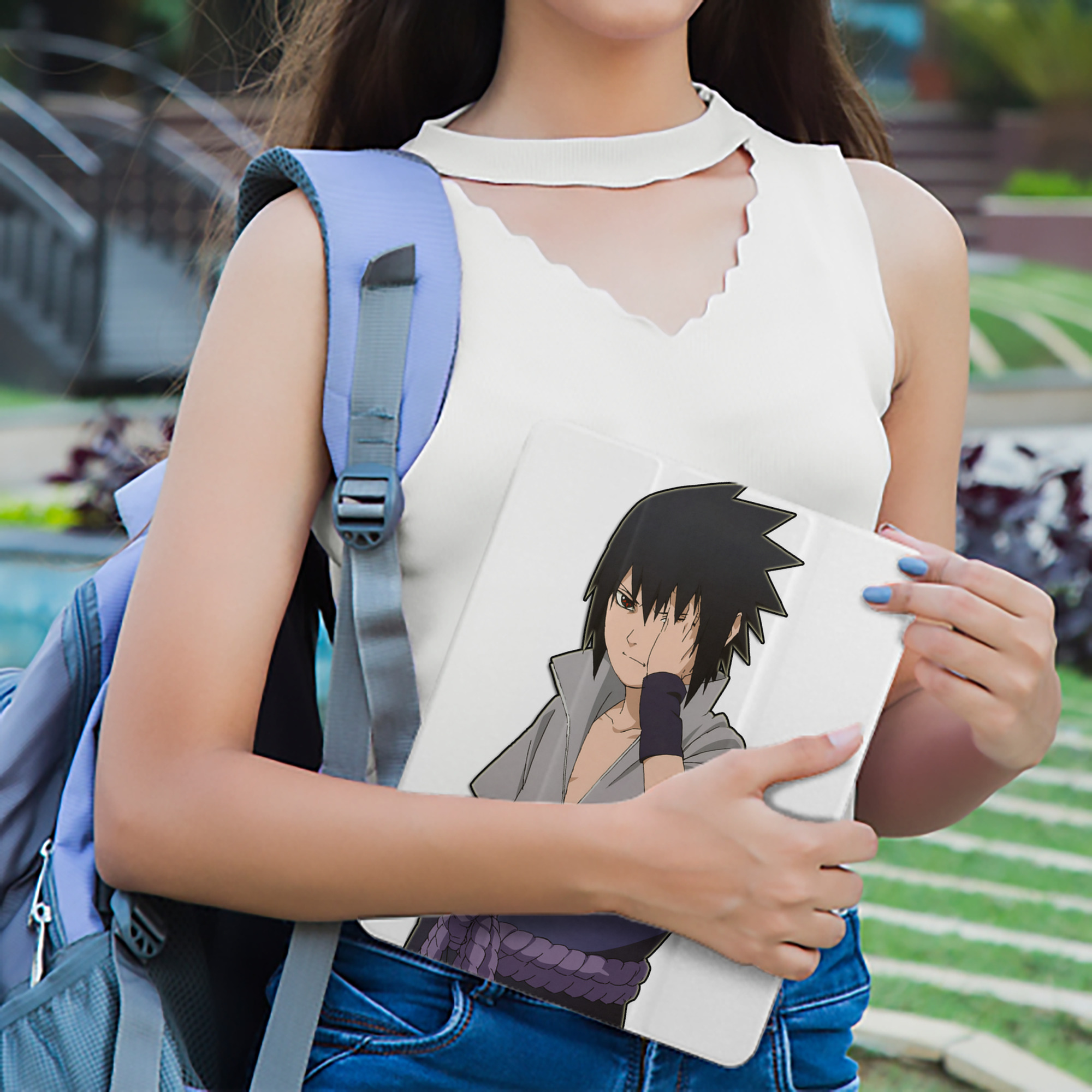 NARUTO -ナルト- うちは サスケ Uchiha Sasuke IPad ケース ペン収納付き 三つ折りスタンド PUレザー×シリコン 対応機種9.5/10.5/10.9インチ