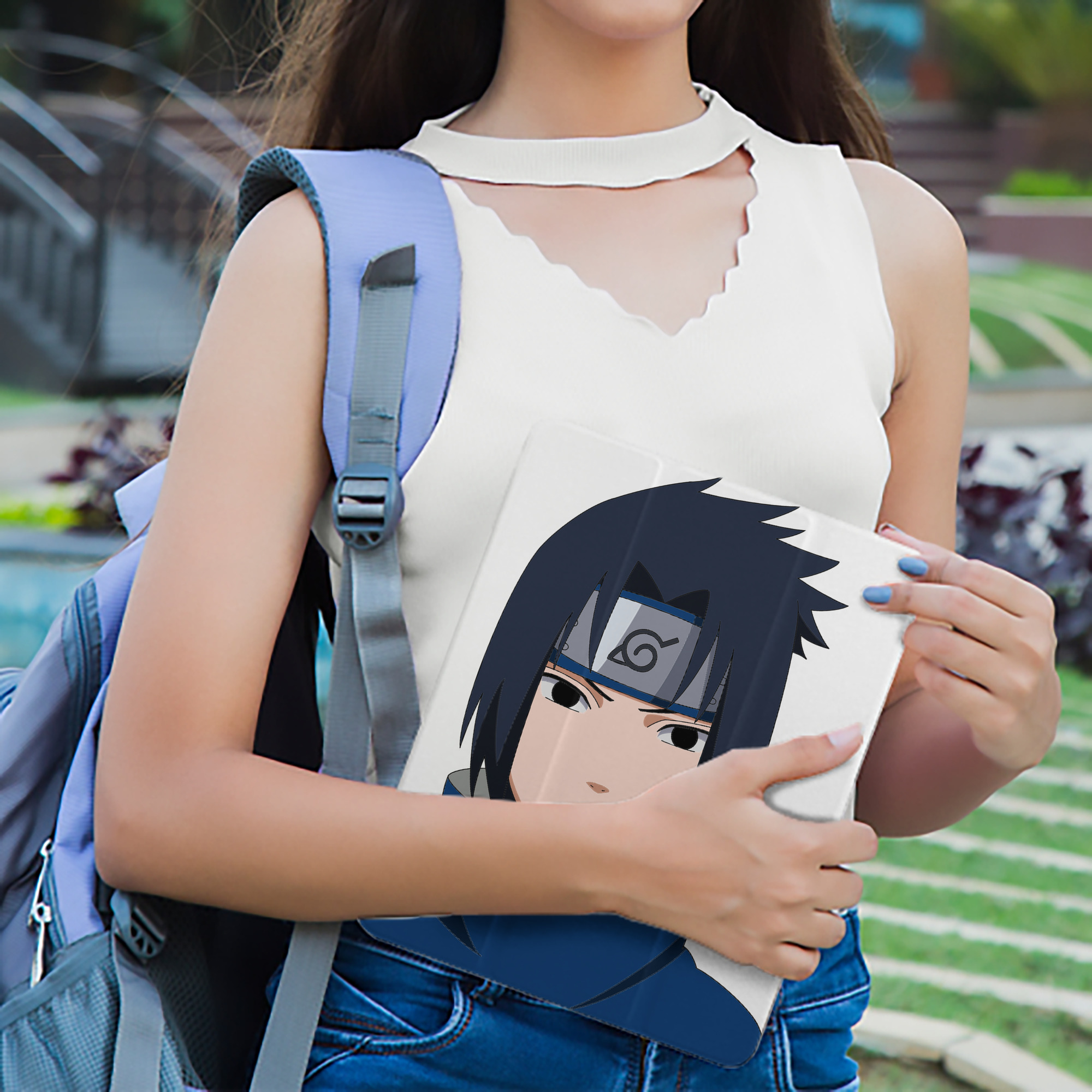 NARUTO -ナルト- うちは サスケ Uchiha Sasuke IPad ケース ペン収納付き 三つ折りスタンド PUレザー×シリコン 対応機種9.5/10.5/10.9インチ