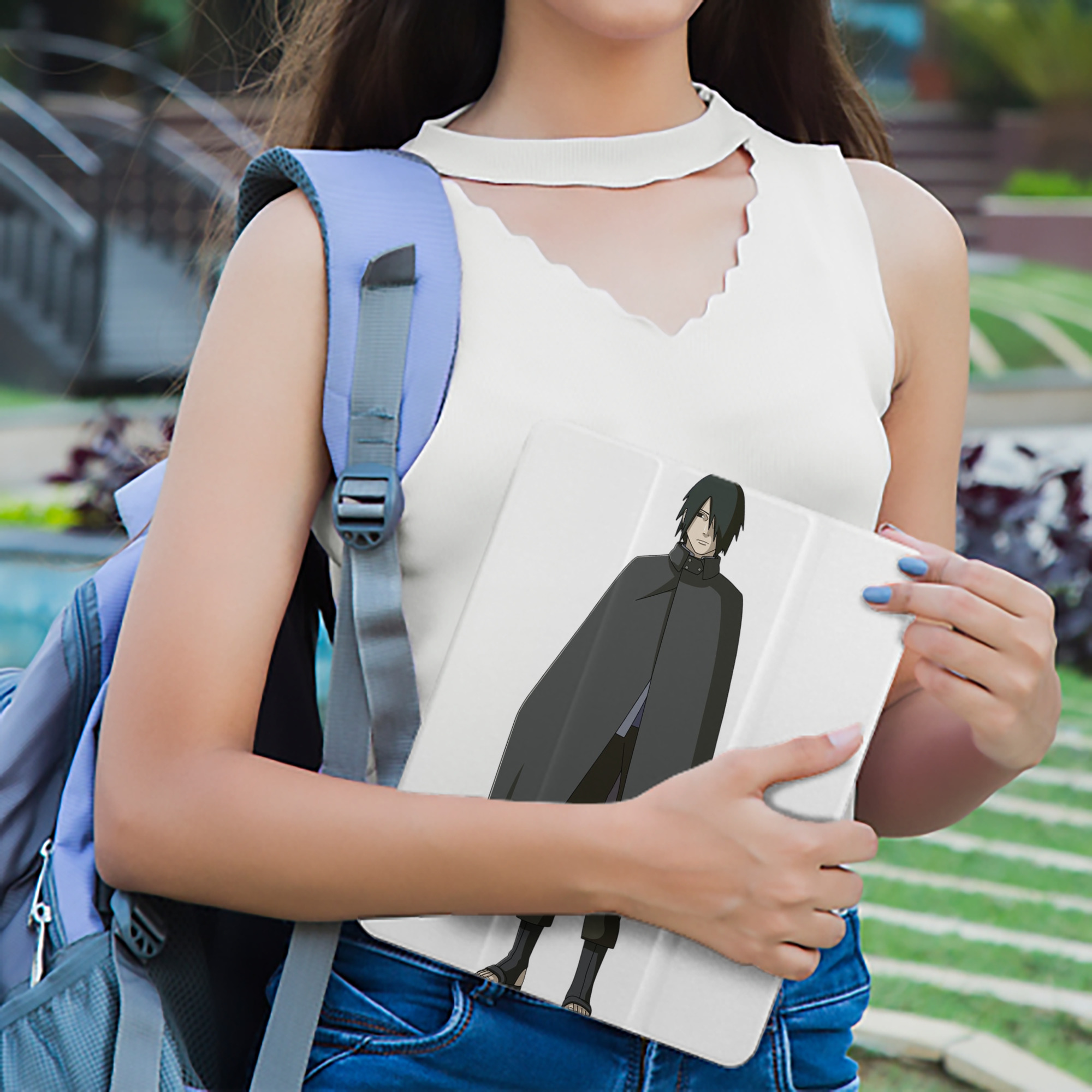 NARUTO -ナルト- うちは サスケ Uchiha Sasuke IPad ケース ペン収納付き 三つ折りスタンド PUレザー×シリコン 対応機種9.5/10.5/10.9インチ
