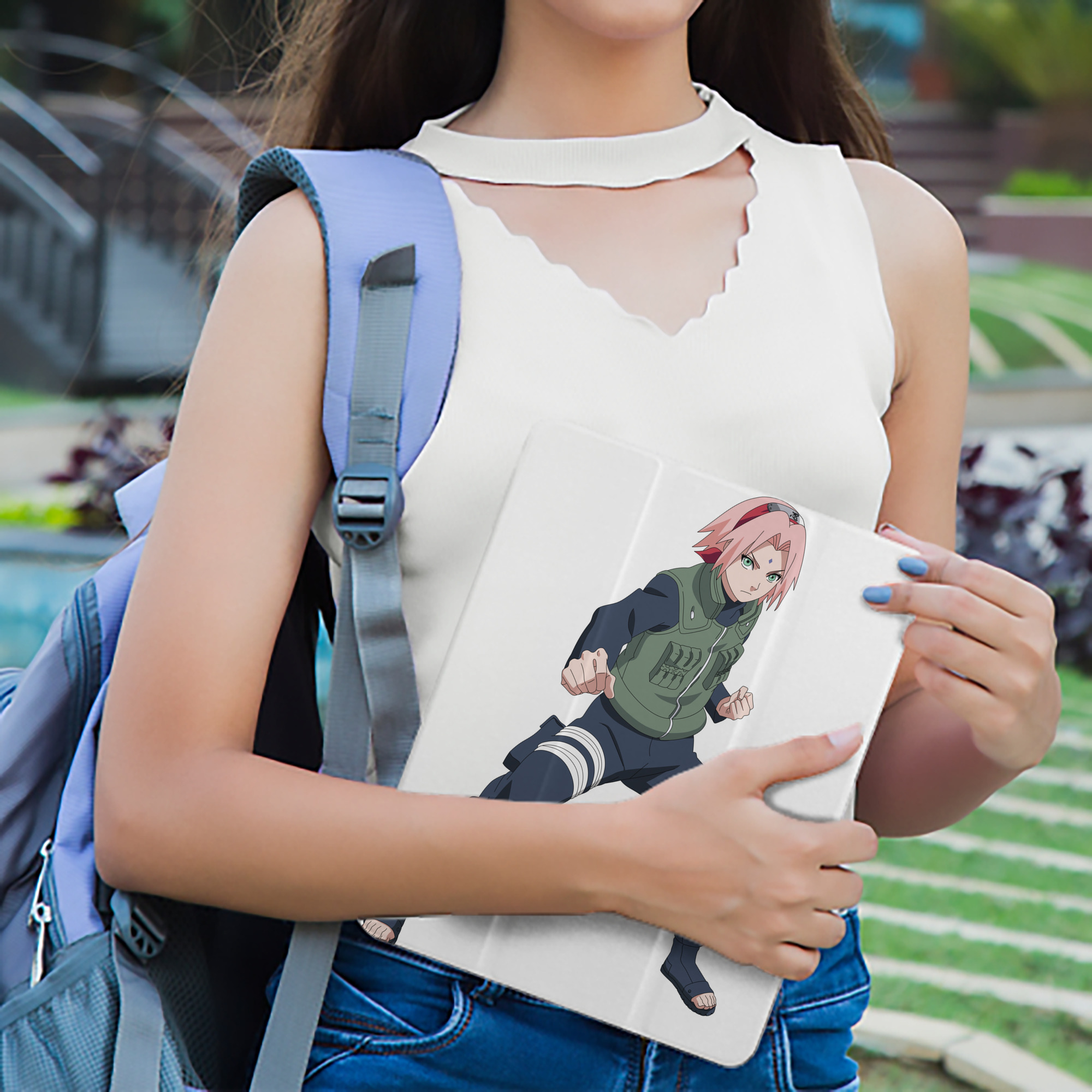 NARUTO -ナルト- 春野サクラ Haruno Sakura IPad ケース ペン収納付き 三つ折りスタンド PUレザー×シリコン 対応機種9.5/10.5/10.9インチ