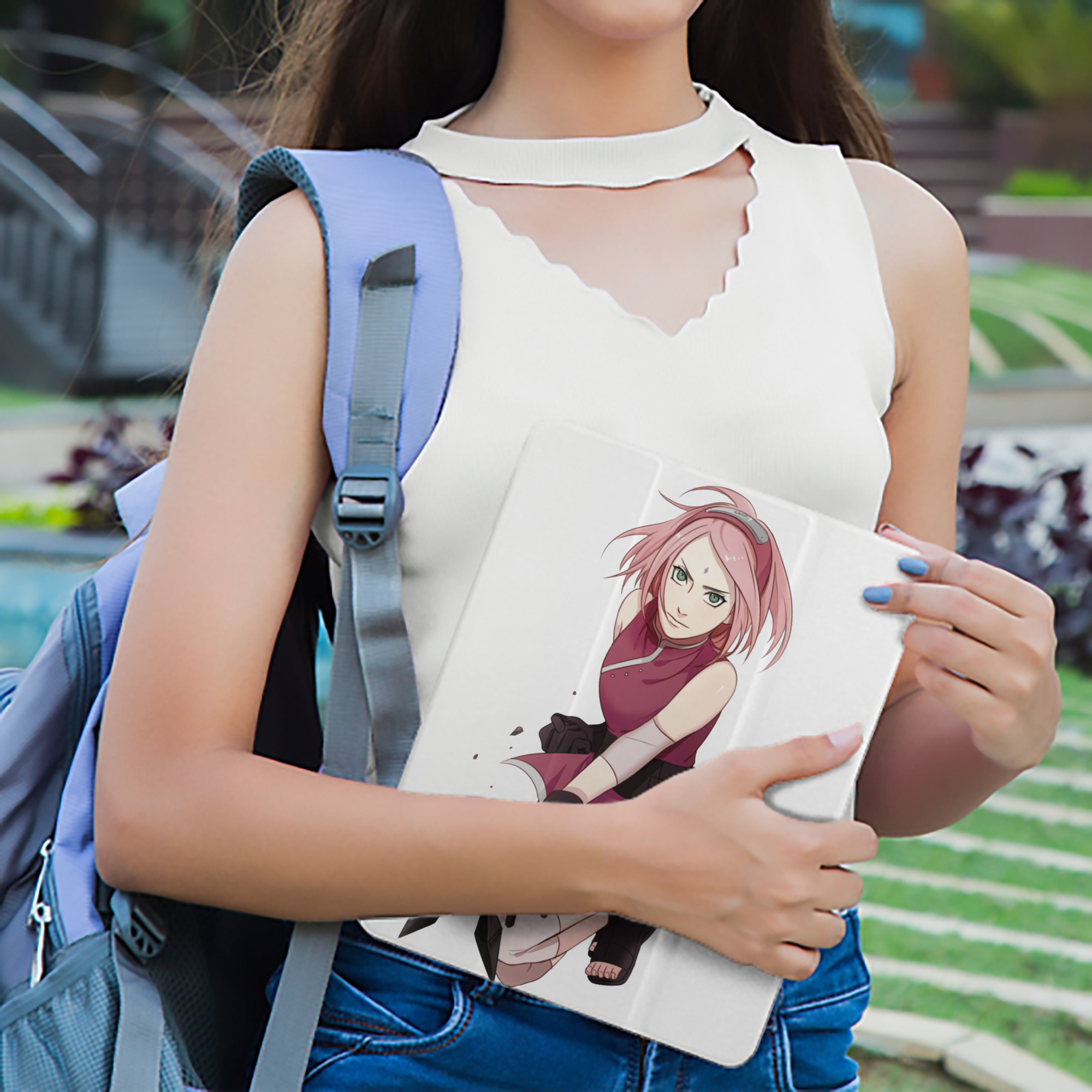 NARUTO -ナルト- 春野サクラ Haruno Sakura IPad ケース ペン収納付き 三つ折りスタンド PUレザー×シリコン 対応機種9.5/10.5/10.9インチ