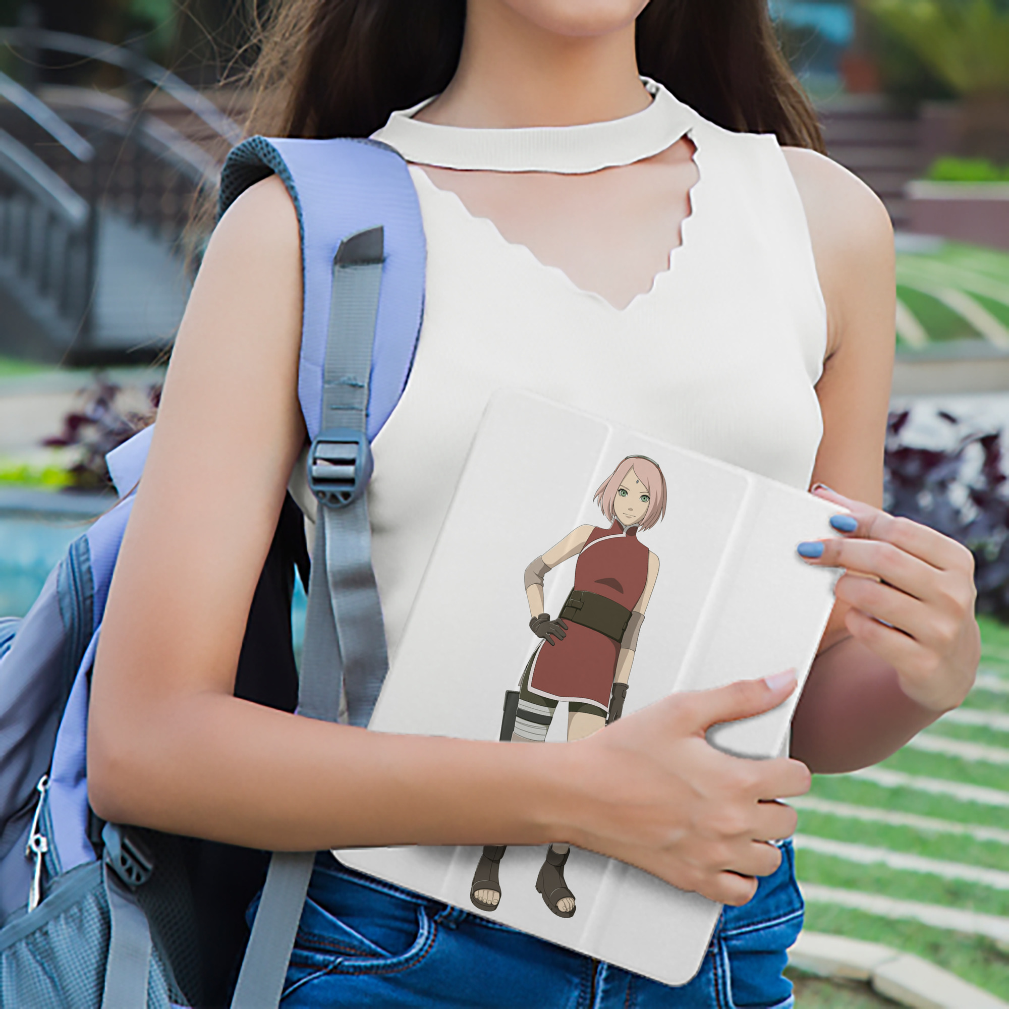 NARUTO -ナルト- 春野サクラ Haruno Sakura IPad ケース ペン収納付き 三つ折りスタンド PUレザー×シリコン 対応機種9.5/10.5/10.9インチ