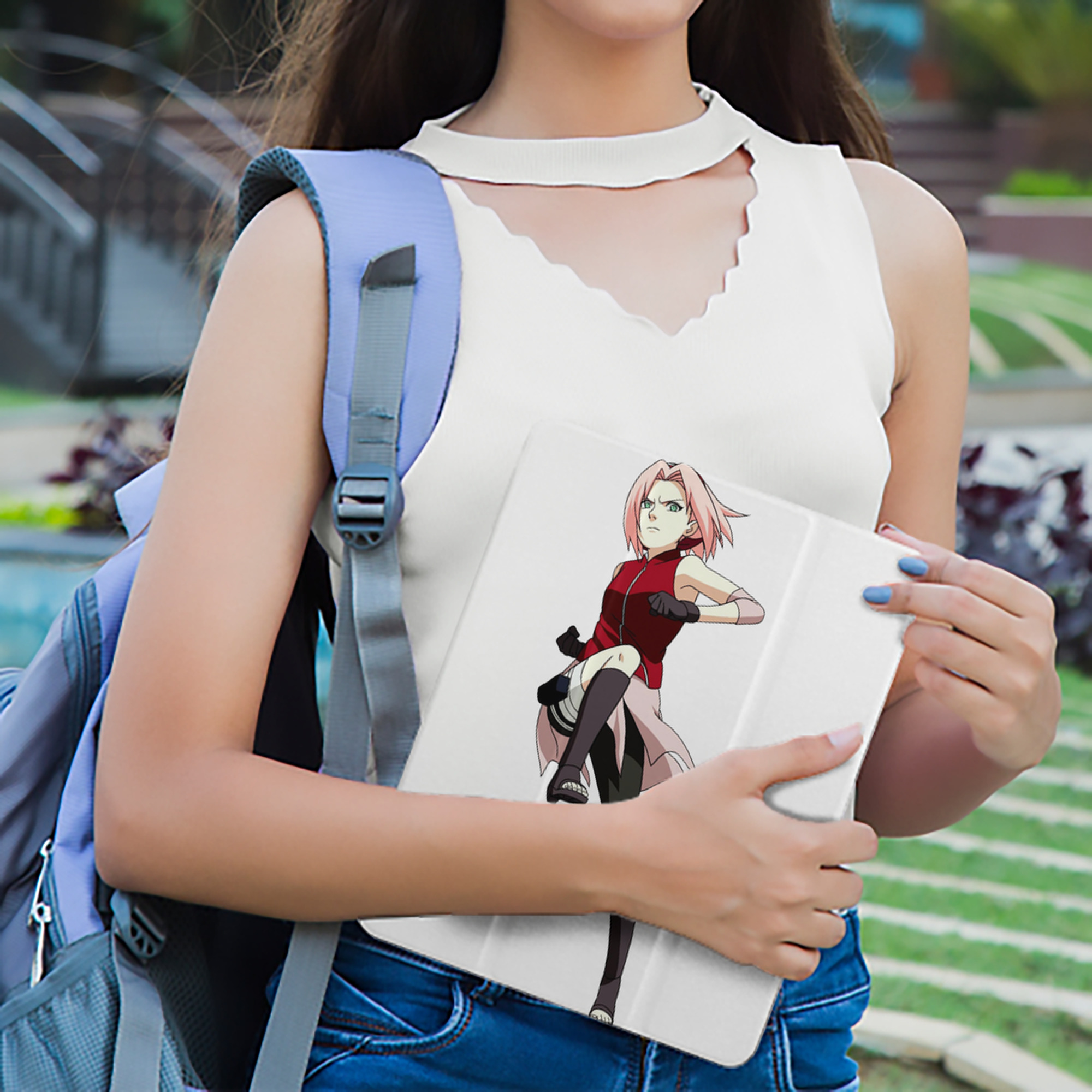 NARUTO -ナルト- 春野サクラ Haruno Sakura IPad ケース ペン収納付き 三つ折りスタンド PUレザー×シリコン 対応機種9.5/10.5/10.9インチ