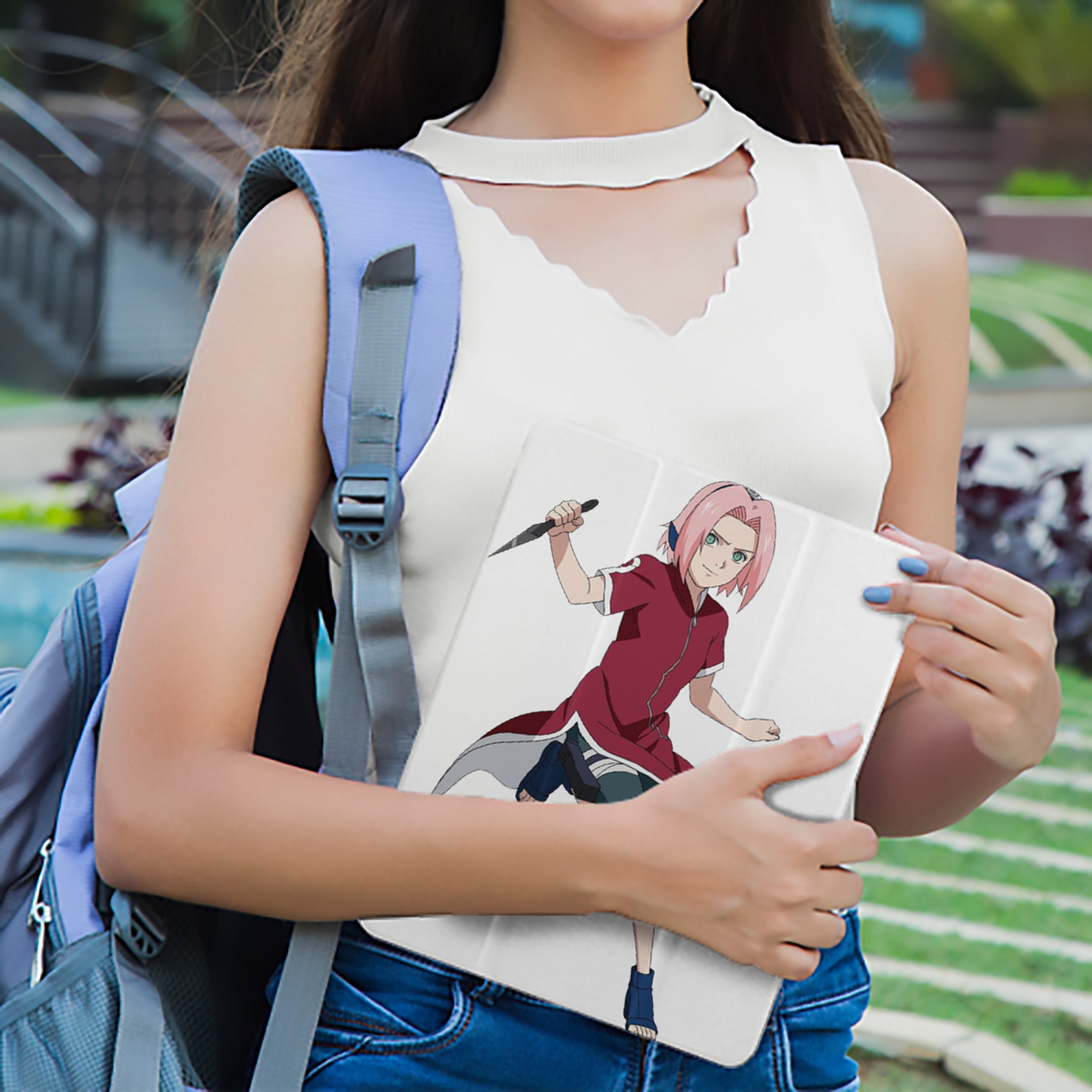 NARUTO -ナルト- 春野サクラ Haruno Sakura IPad ケース ペン収納付き 三つ折りスタンド PUレザー×シリコン 対応機種9.5/10.5/10.9インチ