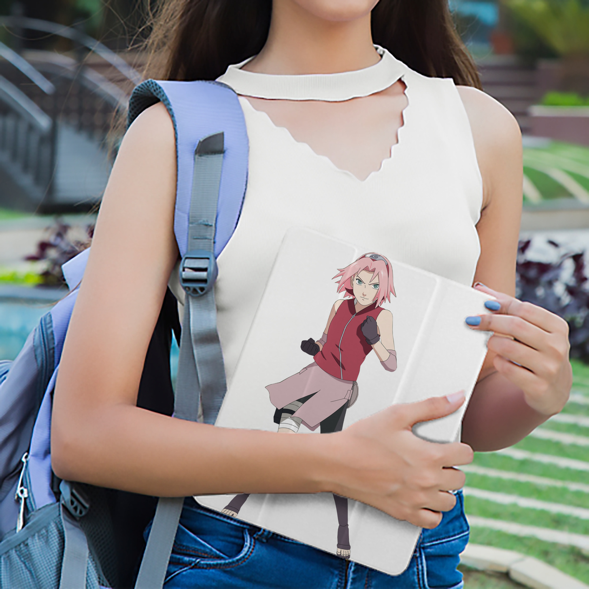 NARUTO -ナルト- 春野サクラ Haruno Sakura IPad ケース ペン収納付き 三つ折りスタンド PUレザー×シリコン 対応機種9.5/10.5/10.9インチ