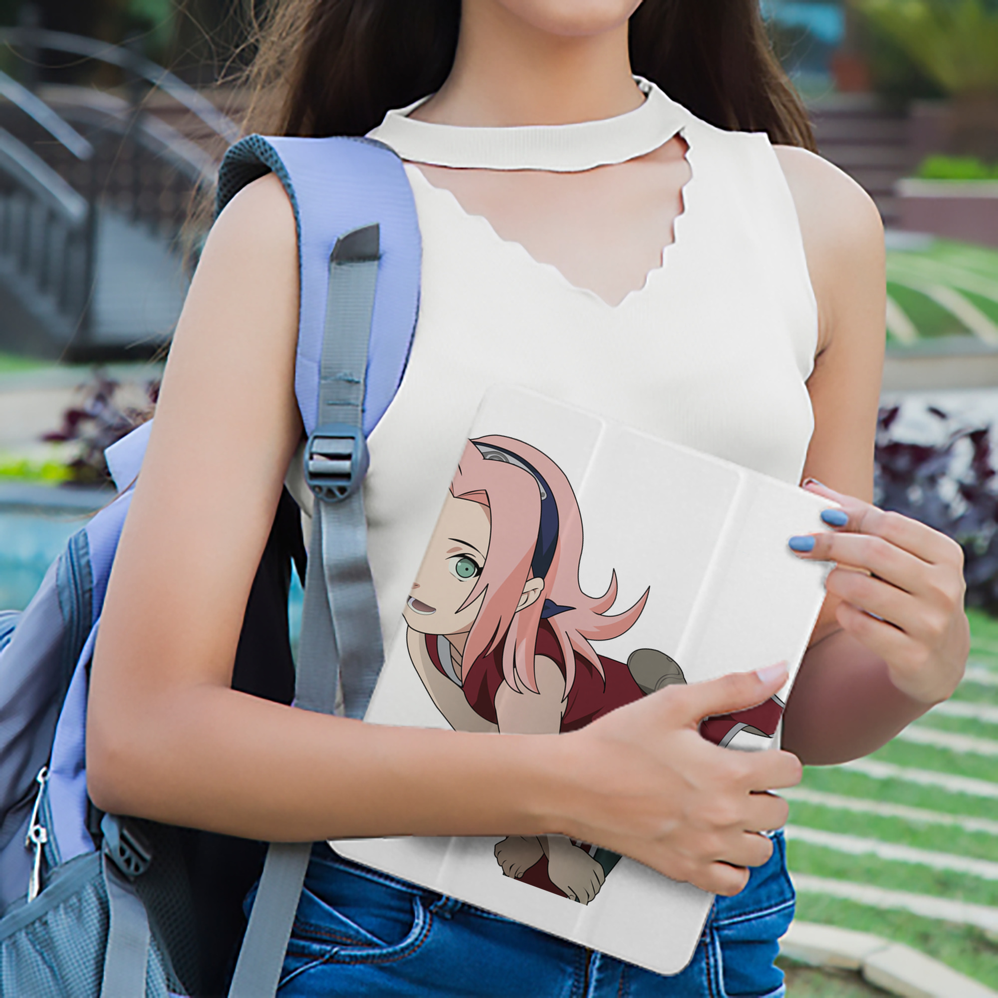 NARUTO -ナルト- 春野サクラ Haruno Sakura IPad ケース ペン収納付き 三つ折りスタンド PUレザー×シリコン 対応機種9.5/10.5/10.9インチ