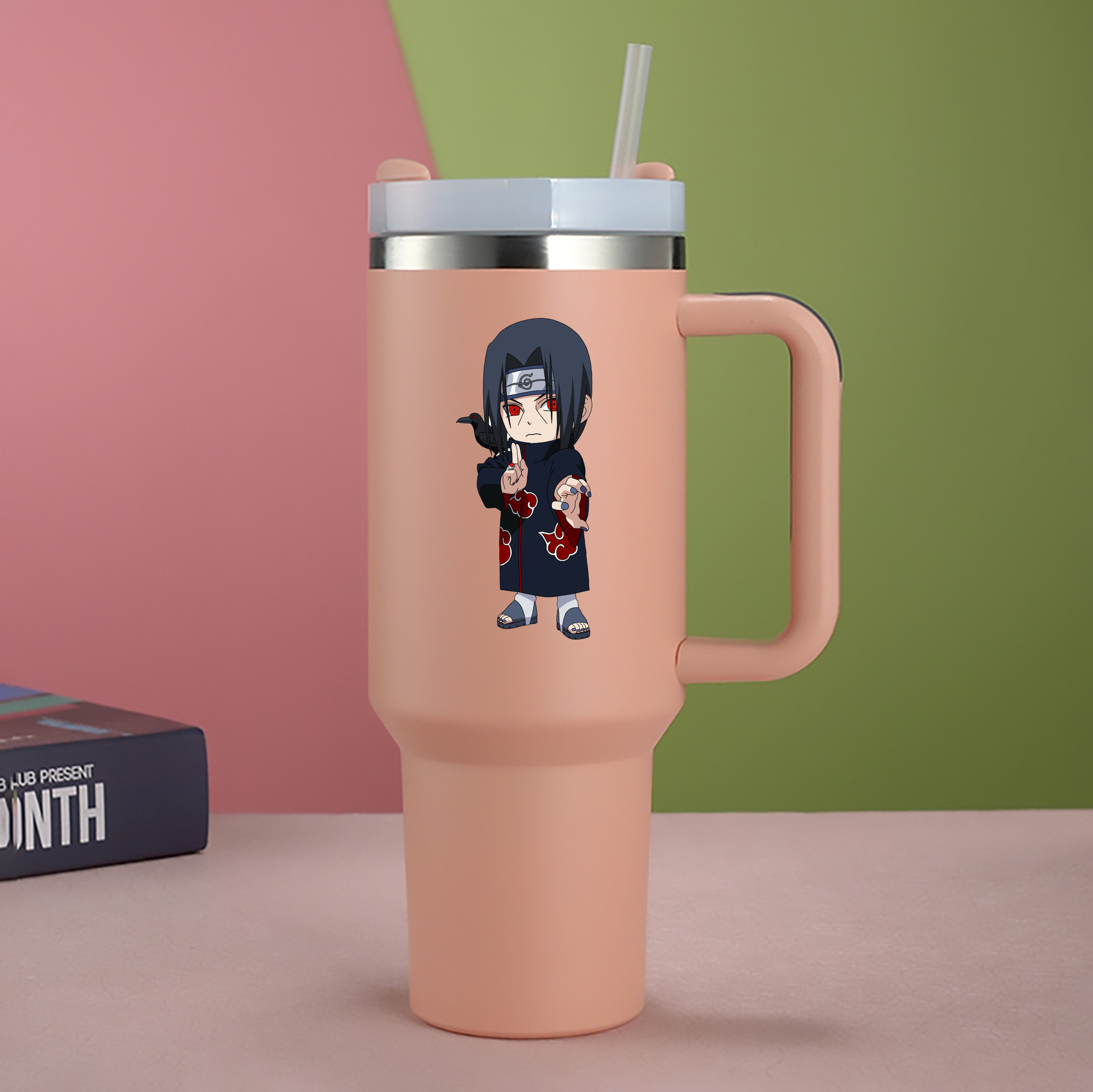 （画像用） NARUTO -ナルト- うちは イタチ Uchiha Itachi 1200mL車用タンブラー - クリスタルステッカー（プラスチックストロー付き）