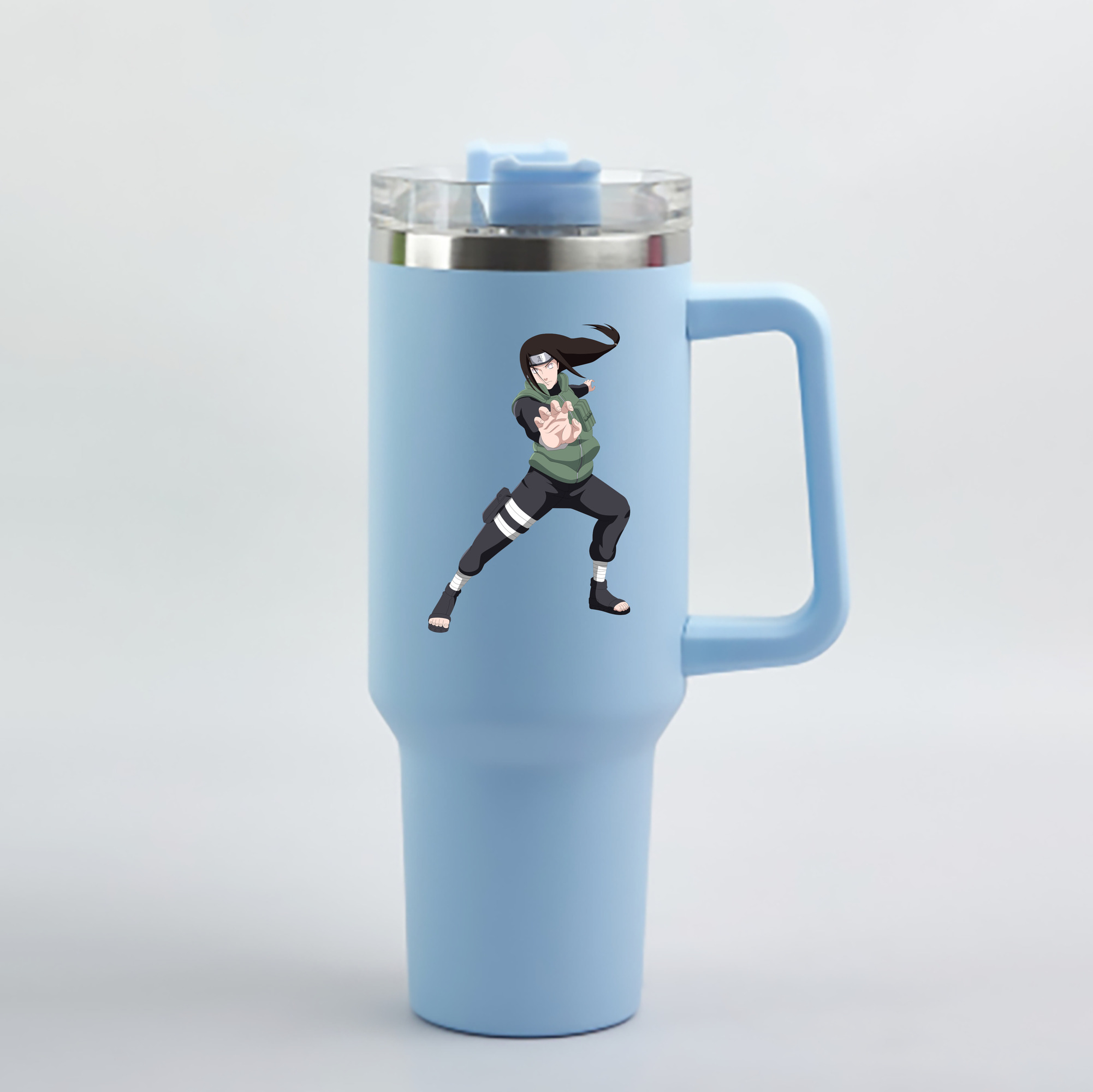 （画像用） NARUTO -ナルト- 日向ネジ Hyūga Neji 1200mL車用タンブラー - クリスタルステッカー（プラスチックストロー付き）