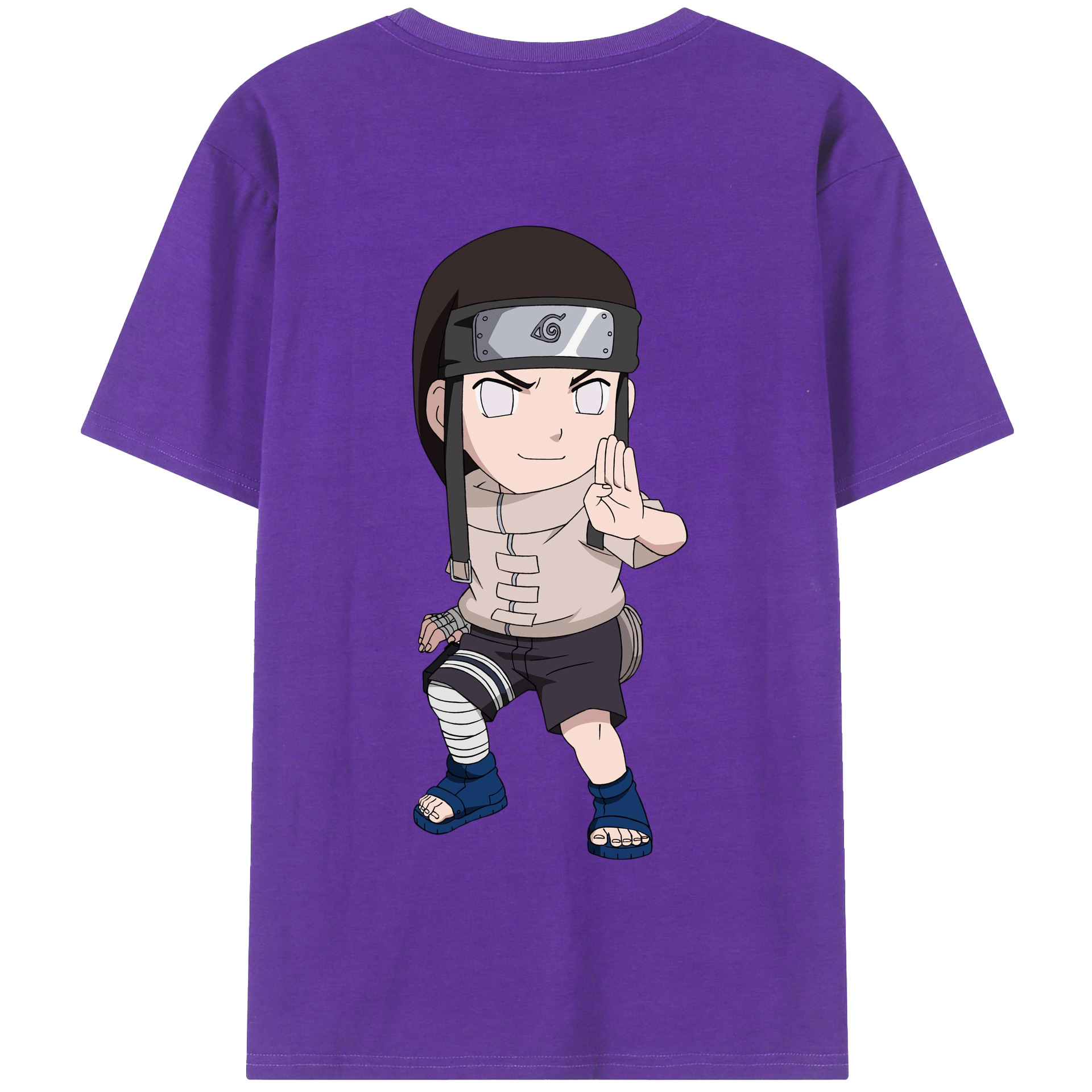 （画像用） NARUTO -ナルト- 日向ネジ Hyūga Neji 綿100％半袖Tシャツ（背面プリント）