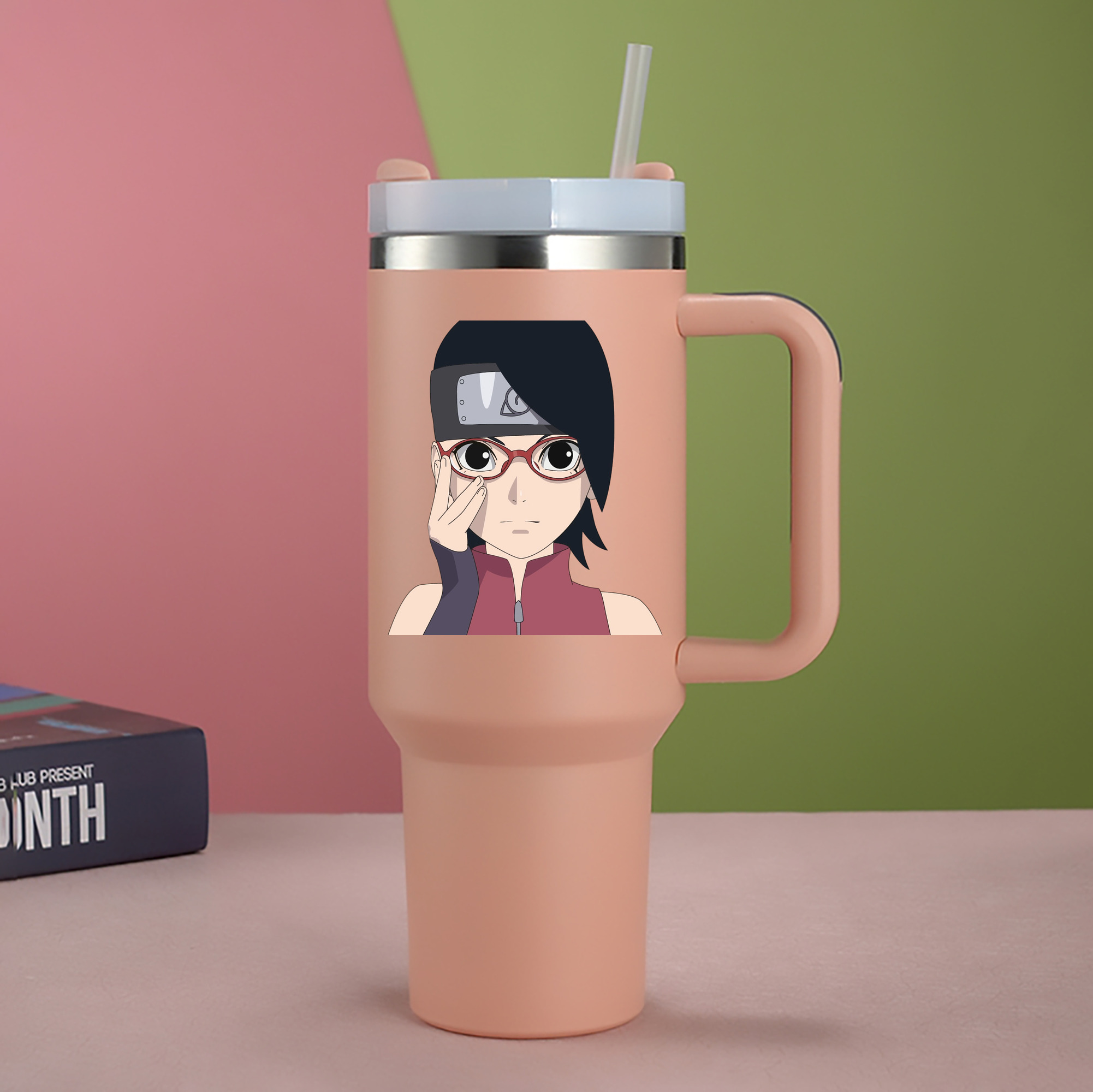 （画像用） NARUTO -ナルト- うちは サラダ Uchiha Sarada 1200mL車用タンブラー - クリスタルステッカー（プラスチックストロー付き）