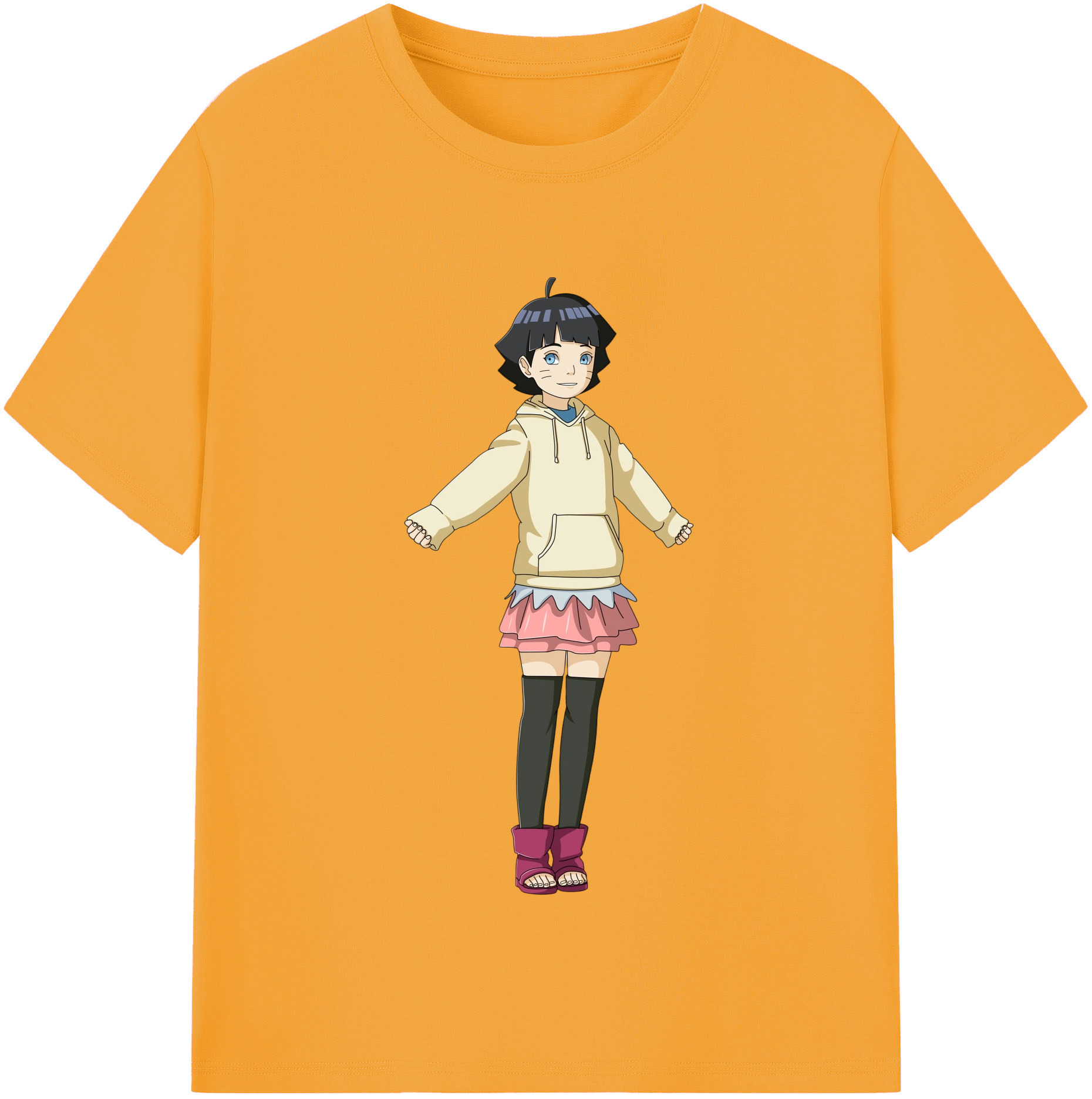 （画像用） NARUTO -ナルト- うずまき ヒマワリ Uzumaki Himawari 綿100％半袖Tシャツ（フロントプリント）