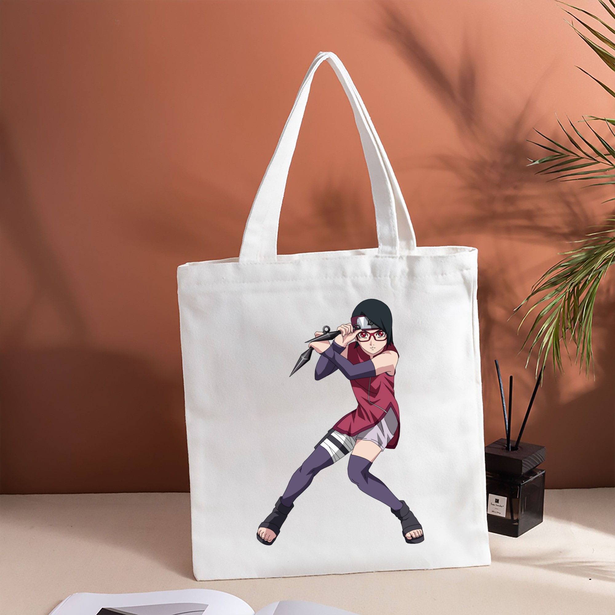 NARUTO -ナルト- うちは サラダ Uchiha Sarada 縦型キャンバス生地手提げバッグ　トートバッグ