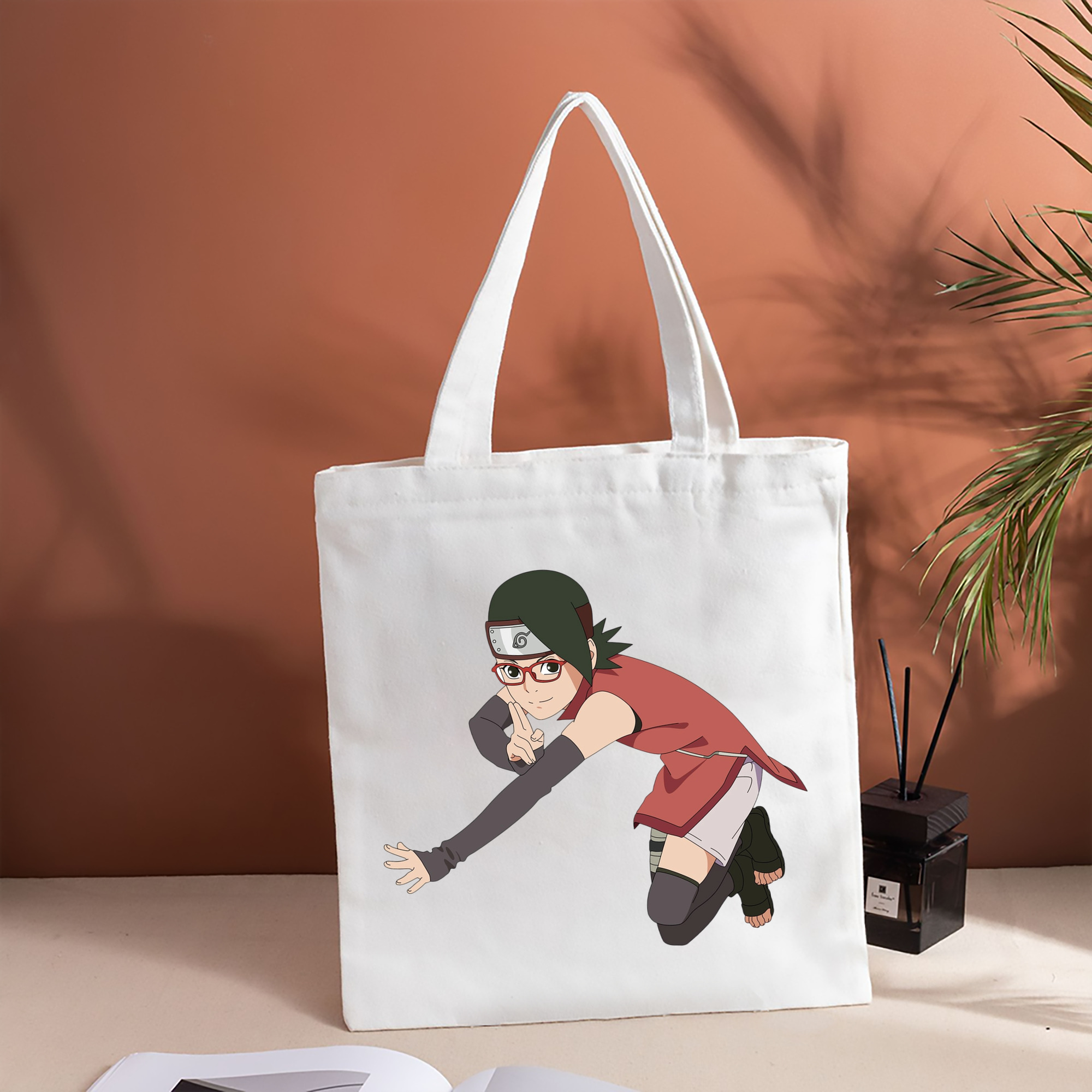 NARUTO -ナルト- うちは サラダ Uchiha Sarada 縦型キャンバス生地手提げバッグ　トートバッグ