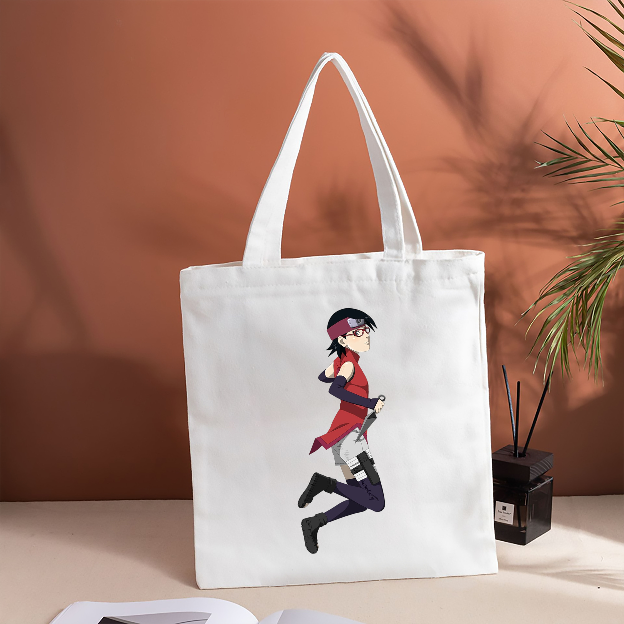 NARUTO -ナルト- うちは サラダ Uchiha Sarada 縦型キャンバス生地手提げバッグ　トートバッグ