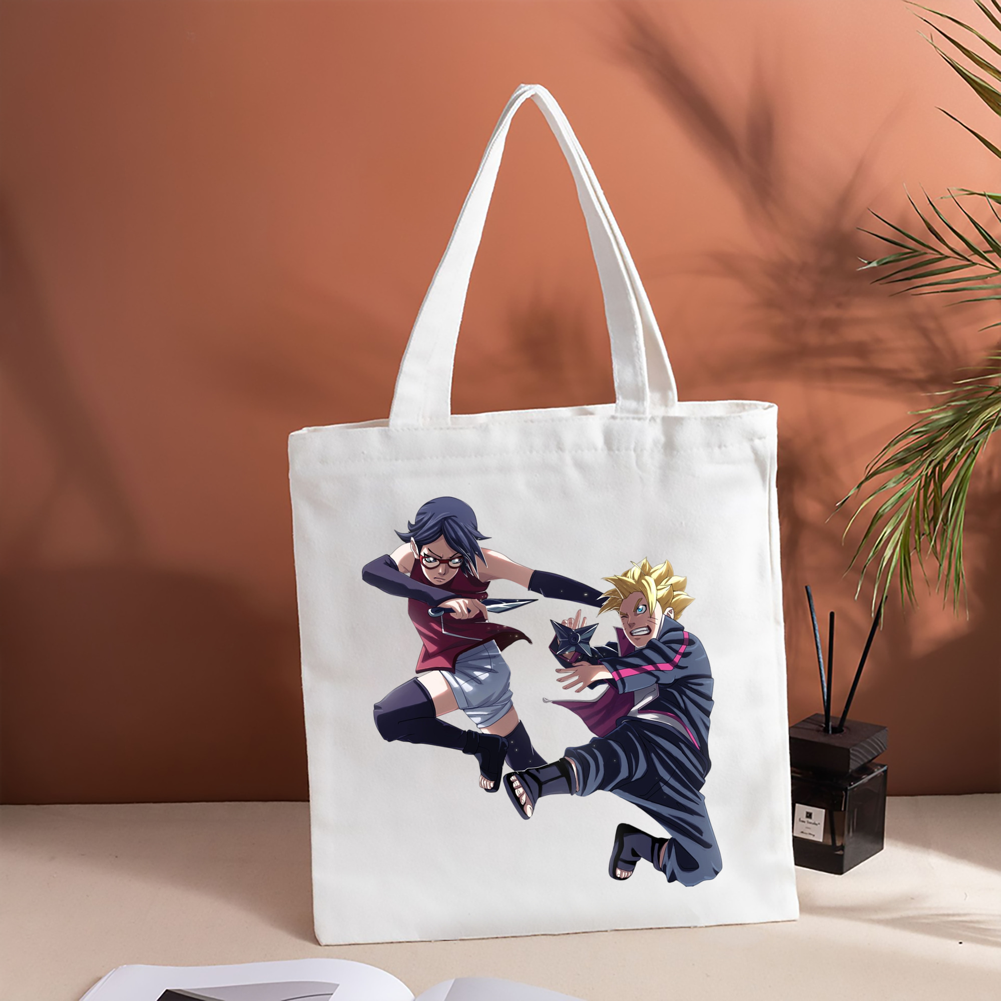 NARUTO -ナルト- うちは サラダ Uchiha Sarada 縦型キャンバス生地手提げバッグ　トートバッグ