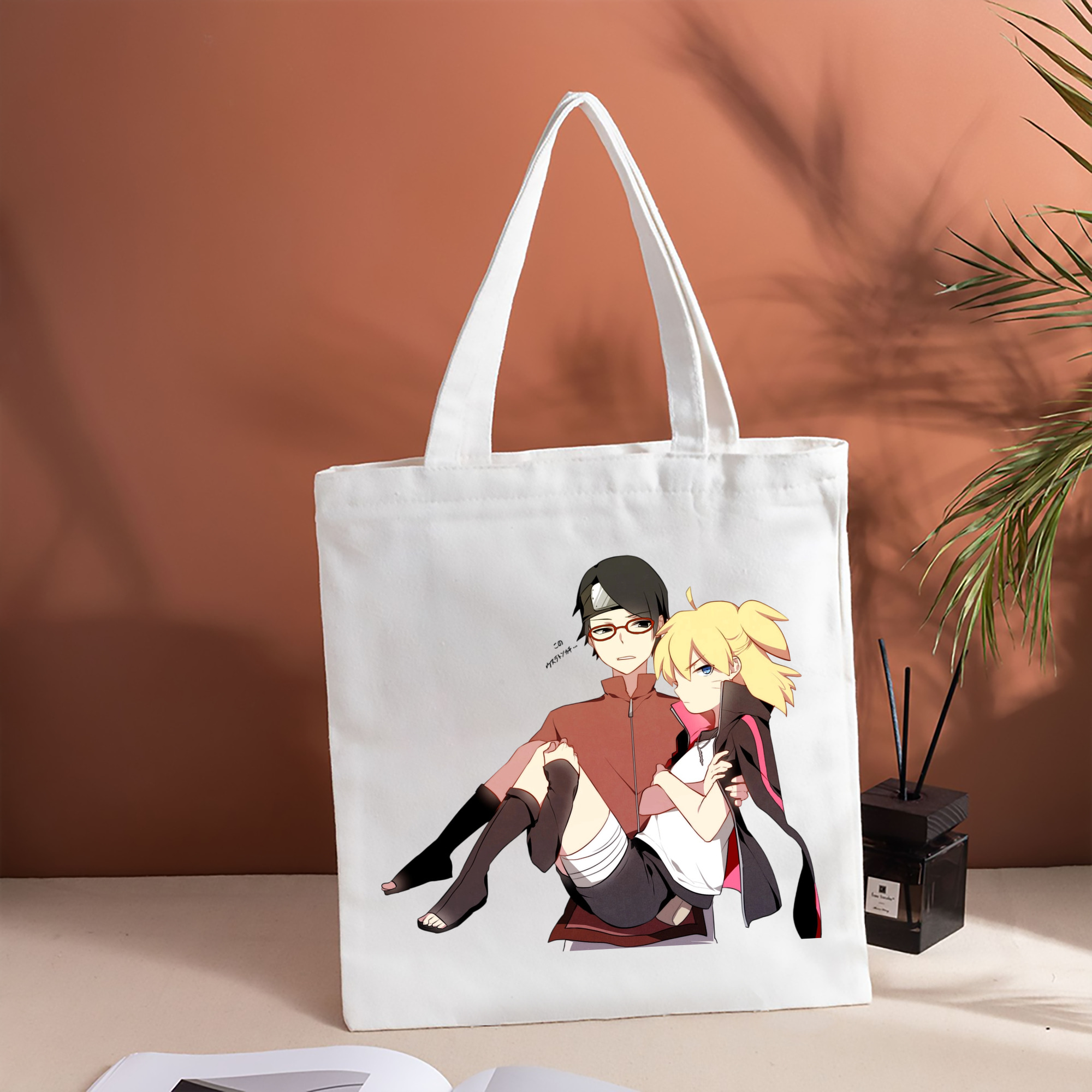 NARUTO -ナルト- うちは サラダ Uchiha Sarada 縦型キャンバス生地手提げバッグ　トートバッグ