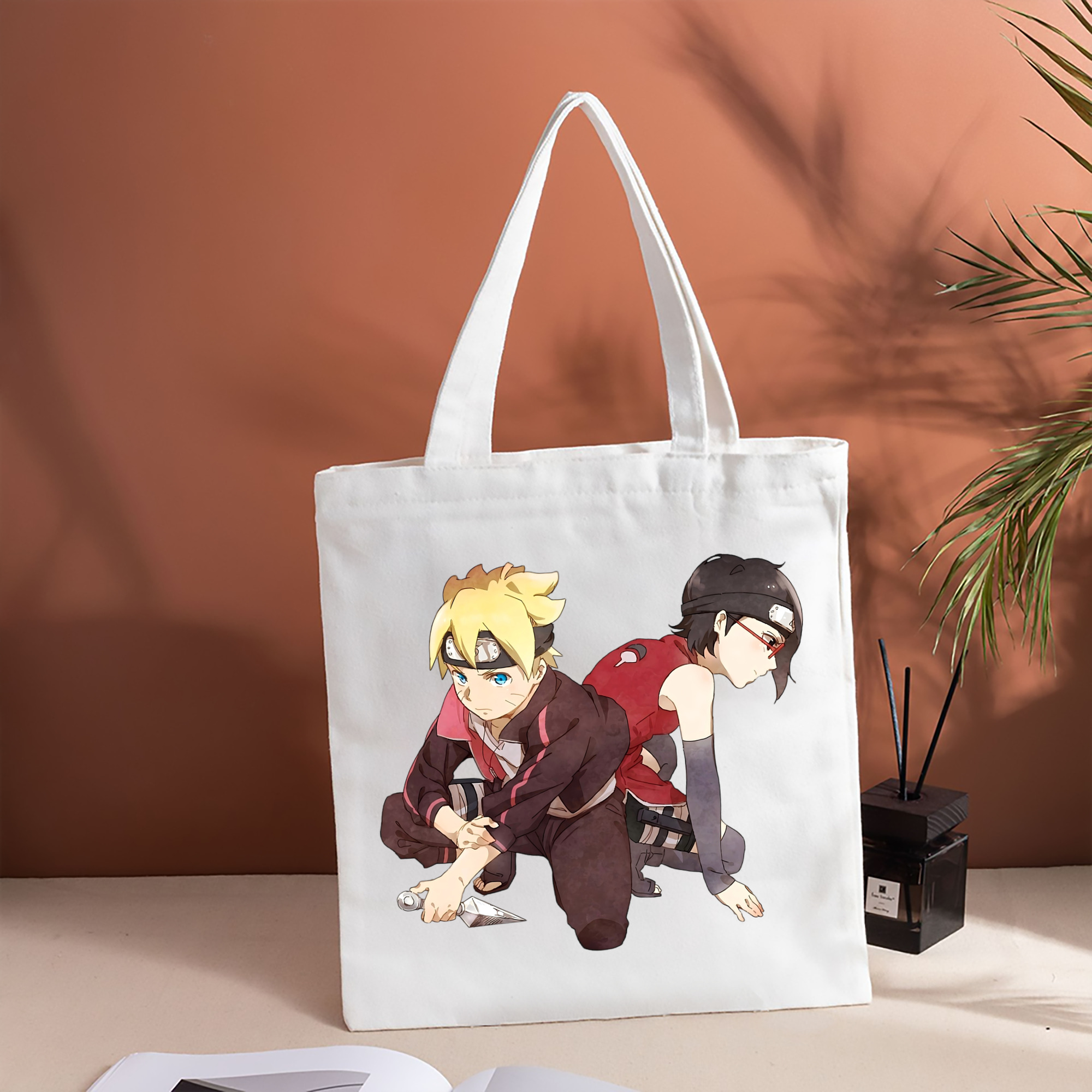 NARUTO -ナルト- うちは サラダ Uchiha Sarada 縦型キャンバス生地手提げバッグ　トートバッグ
