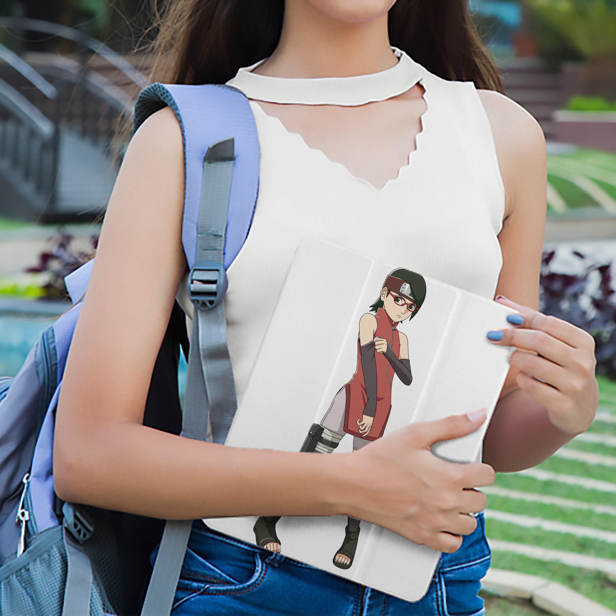 NARUTO -ナルト- うちは サラダ Uchiha Sarada IPad ケース ペン収納付き 三つ折りスタンド PUレザー×シリコン 対応機種9.5/10.5/10.9インチ