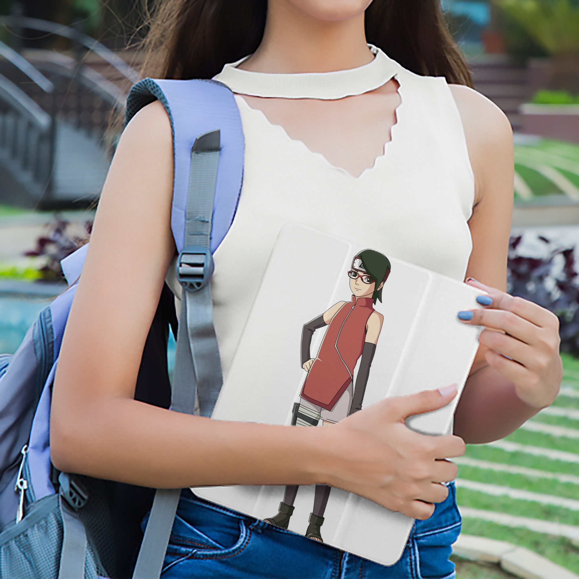 NARUTO -ナルト- うちは サラダ Uchiha Sarada IPad ケース ペン収納付き 三つ折りスタンド PUレザー×シリコン 対応機種9.5/10.5/10.9インチ