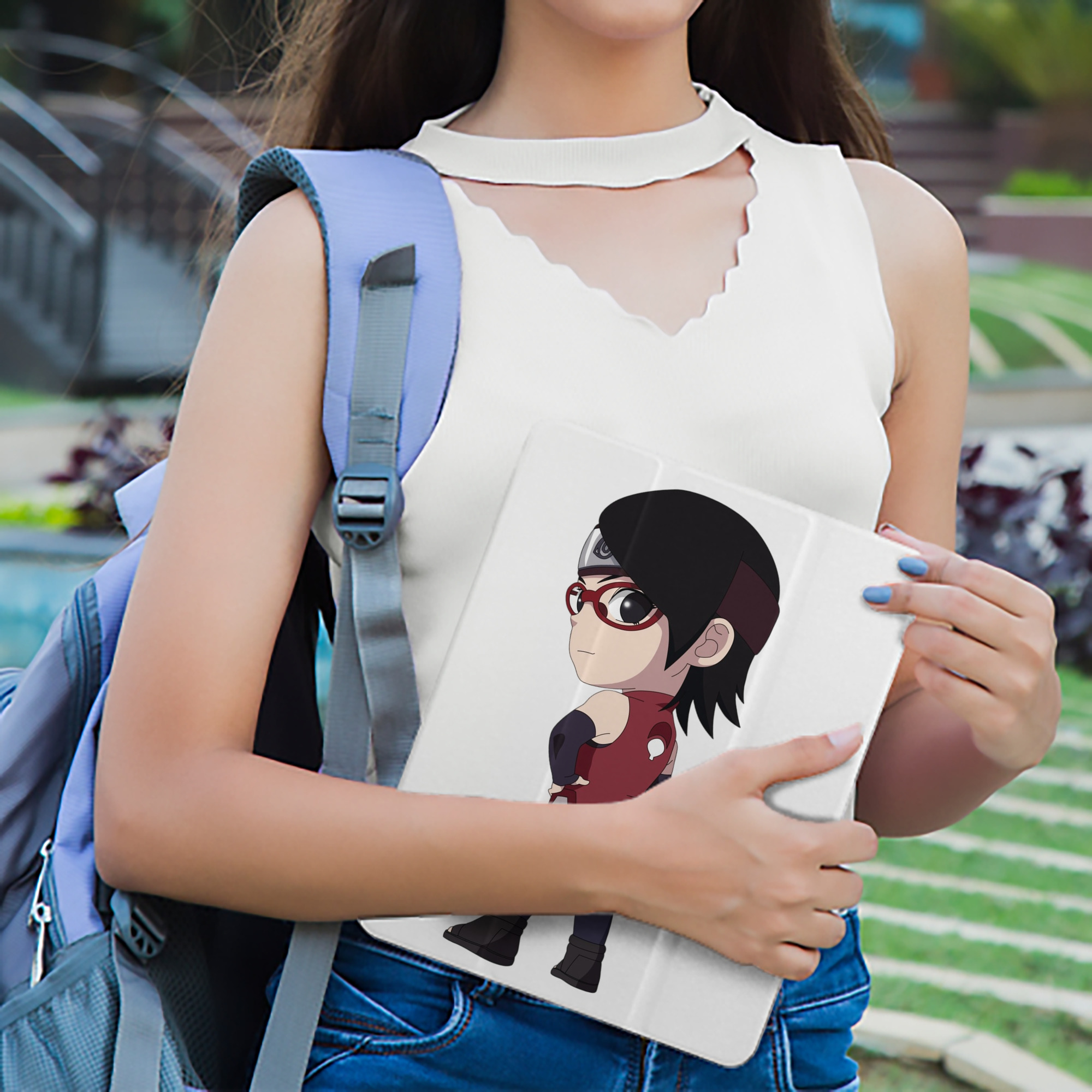 NARUTO -ナルト- うちは サラダ Uchiha Sarada IPad ケース ペン収納付き 三つ折りスタンド PUレザー×シリコン 対応機種9.5/10.5/10.9インチ
