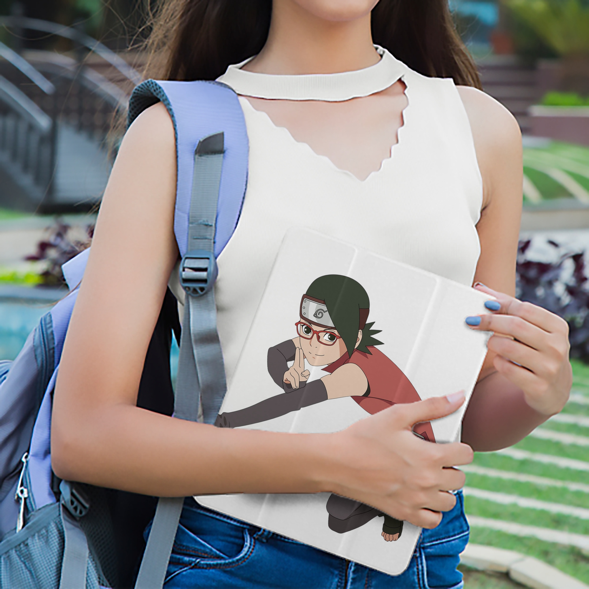 NARUTO -ナルト- うちは サラダ Uchiha Sarada IPad ケース ペン収納付き 三つ折りスタンド PUレザー×シリコン 対応機種9.5/10.5/10.9インチ
