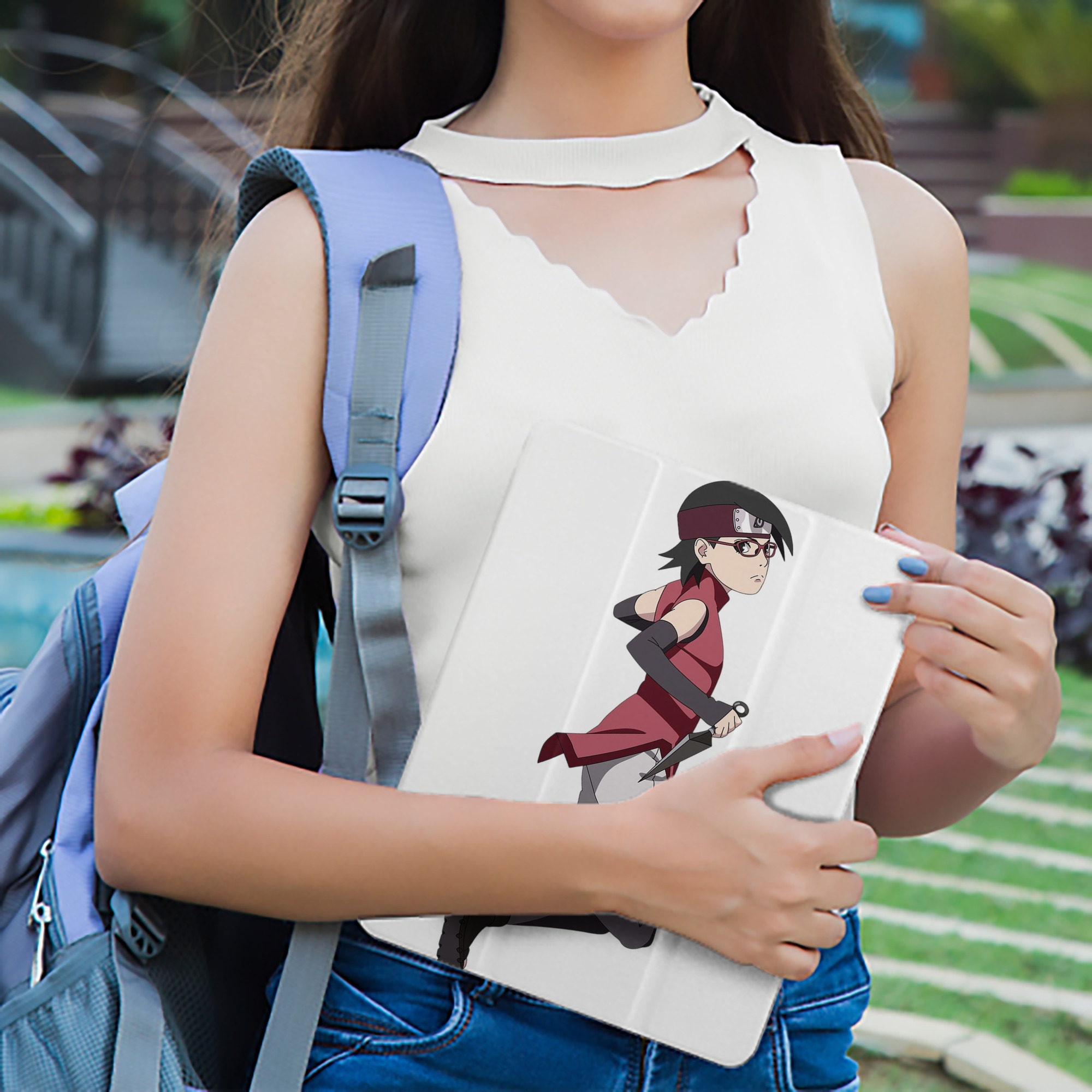 NARUTO -ナルト- うちは サラダ Uchiha Sarada IPad ケース ペン収納付き 三つ折りスタンド PUレザー×シリコン 対応機種9.5/10.5/10.9インチ