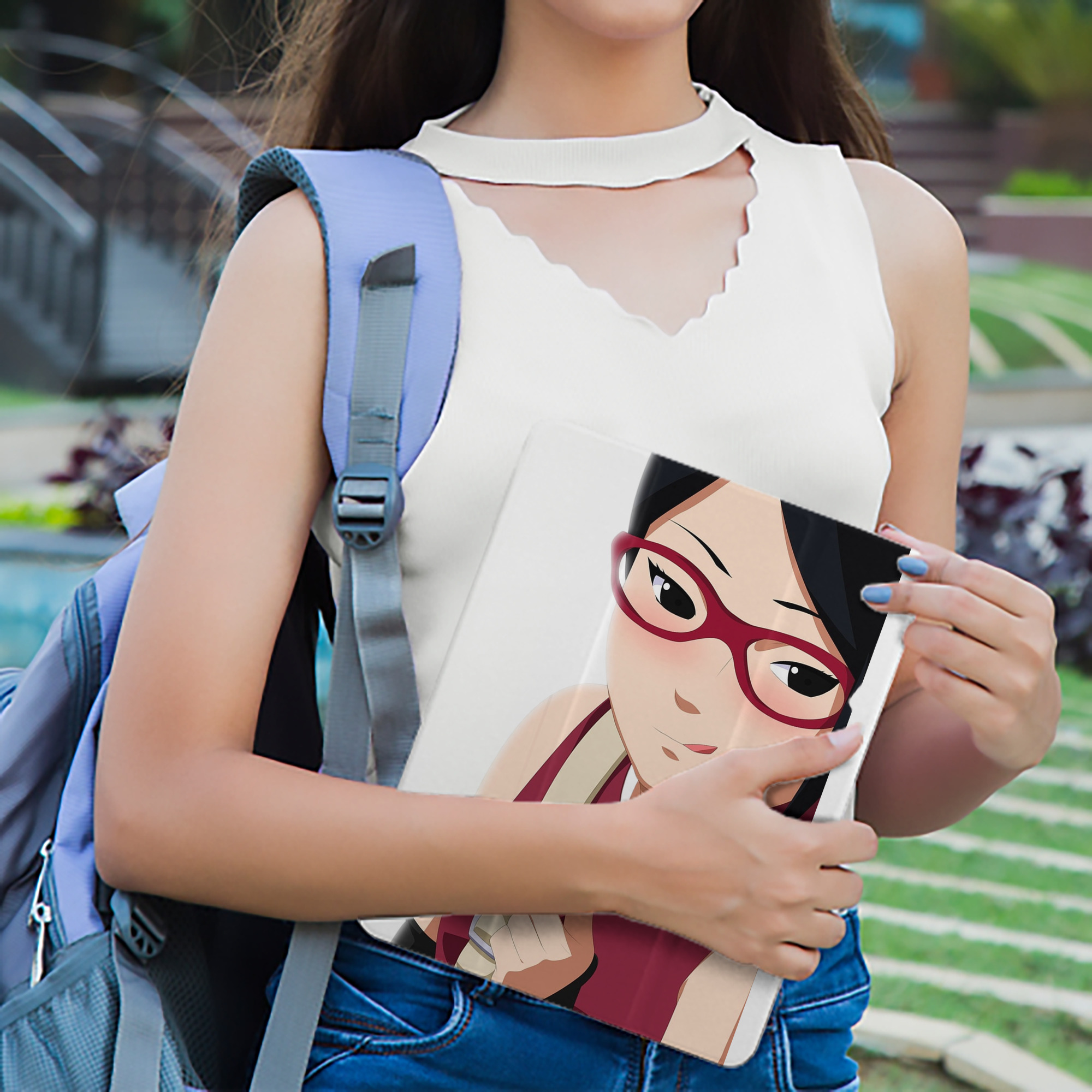 NARUTO -ナルト- うちは サラダ Uchiha Sarada IPad ケース ペン収納付き 三つ折りスタンド PUレザー×シリコン 対応機種9.5/10.5/10.9インチ