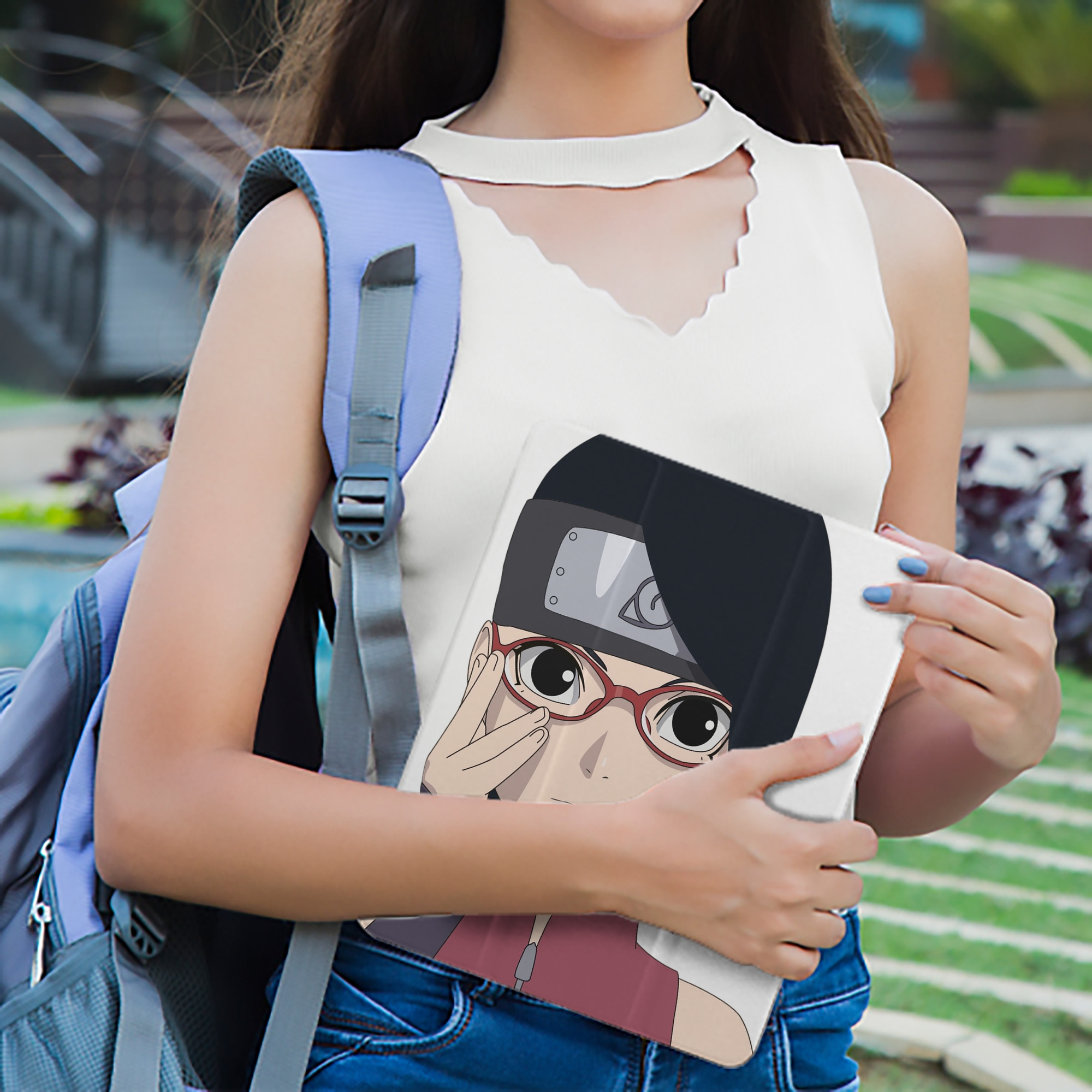 NARUTO -ナルト- うちは サラダ Uchiha Sarada IPad ケース ペン収納付き 三つ折りスタンド PUレザー×シリコン 対応機種9.5/10.5/10.9インチ