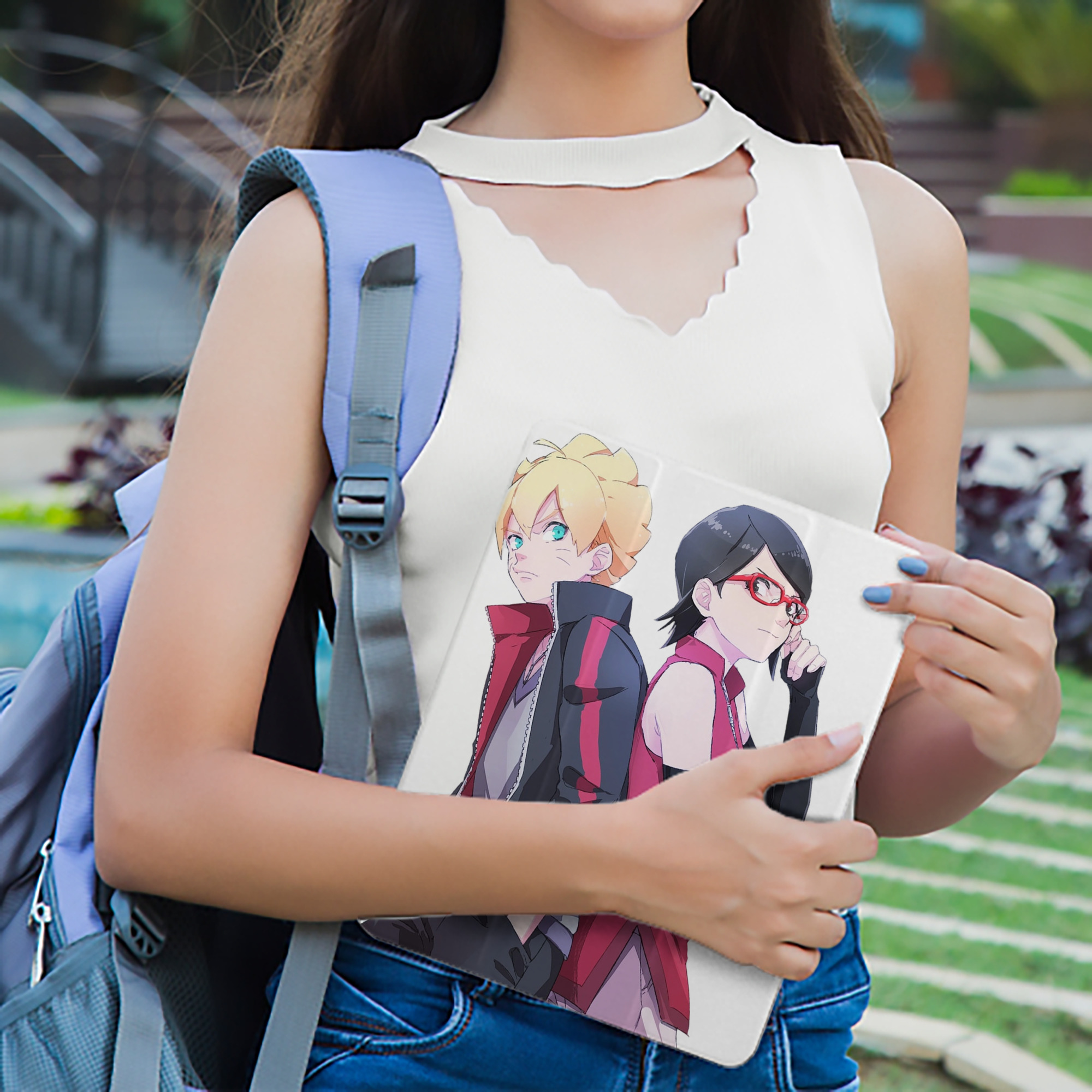NARUTO -ナルト- うちは サラダ Uchiha Sarada IPad ケース ペン収納付き 三つ折りスタンド PUレザー×シリコン 対応機種9.5/10.5/10.9インチ