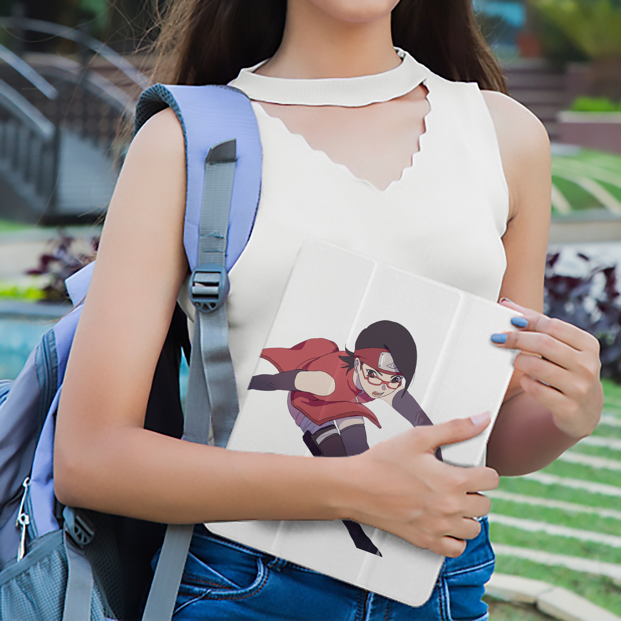 NARUTO -ナルト- うちは サラダ Uchiha Sarada IPad ケース ペン収納付き 三つ折りスタンド PUレザー×シリコン 対応機種9.5/10.5/10.9インチ