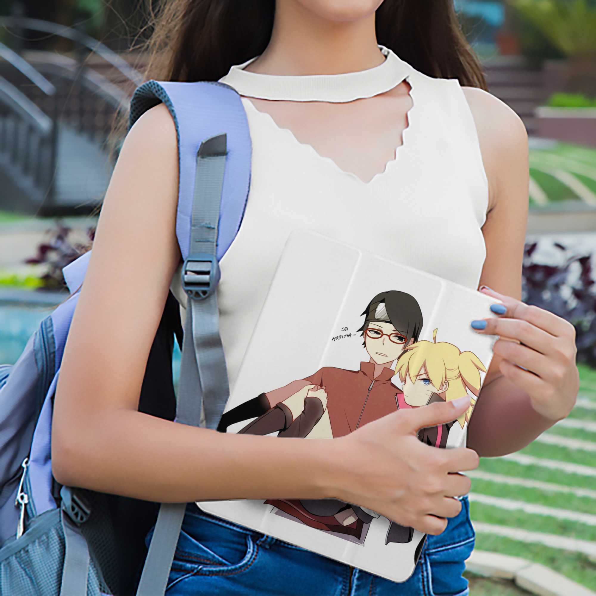 NARUTO -ナルト- うちは サラダ Uchiha Sarada IPad ケース ペン収納付き 三つ折りスタンド PUレザー×シリコン 対応機種9.5/10.5/10.9インチ