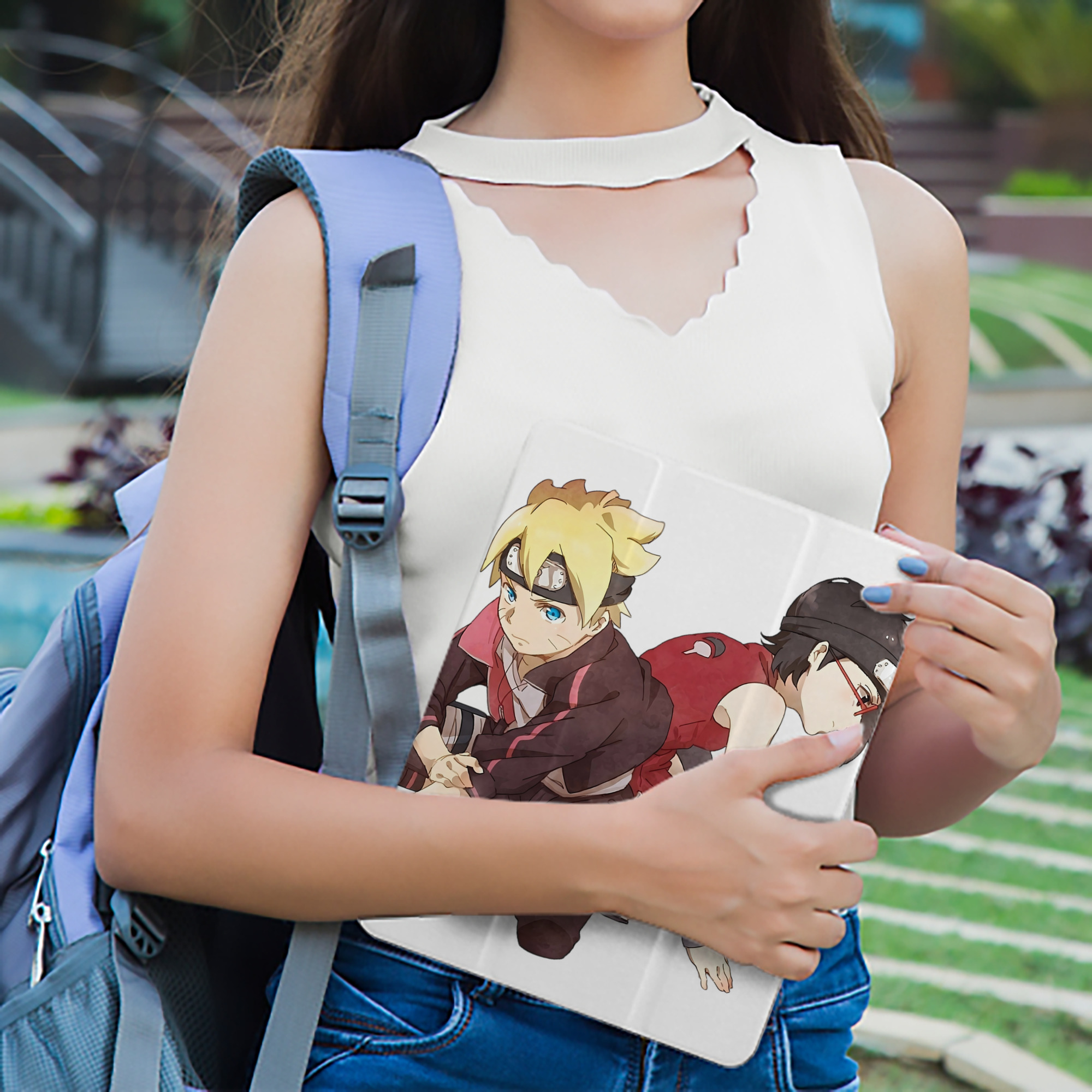 NARUTO -ナルト- うちは サラダ Uchiha Sarada IPad ケース ペン収納付き 三つ折りスタンド PUレザー×シリコン 対応機種9.5/10.5/10.9インチ