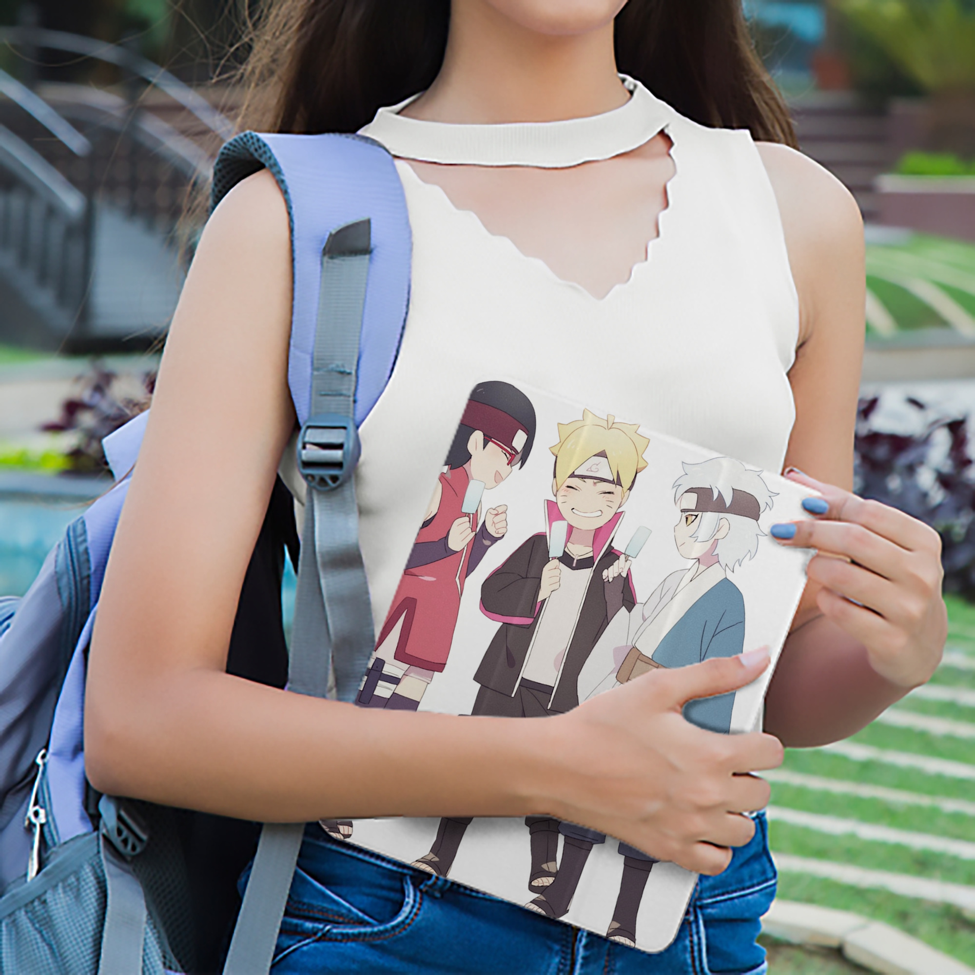 NARUTO -ナルト- うちは サラダ Uchiha Sarada IPad ケース ペン収納付き 三つ折りスタンド PUレザー×シリコン 対応機種9.5/10.5/10.9インチ