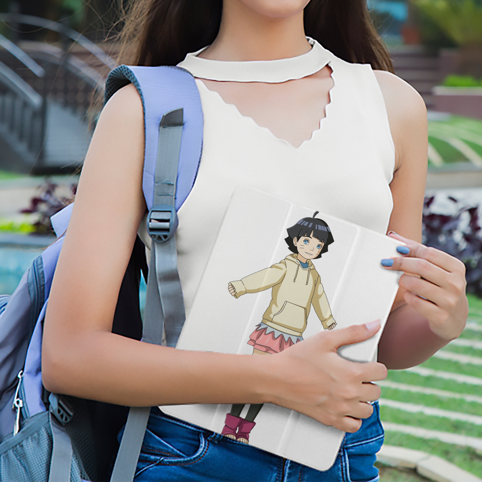 NARUTO -ナルト- うずまき ヒマワリ Uzumaki Himawari IPad ケース ペン収納付き 三つ折りスタンド PUレザー×シリコン 対応機種9.5/10.5/10.9インチ