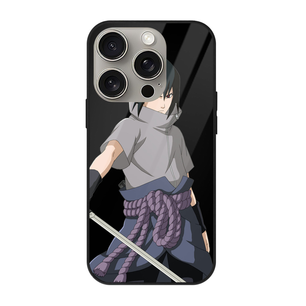 （画像用） NARUTO -ナルト- うちは サスケ Uchiha Sasuke 【iPhone15Pro対応】スマホケース 耐衝撃＆黄変防止 背面ガラス