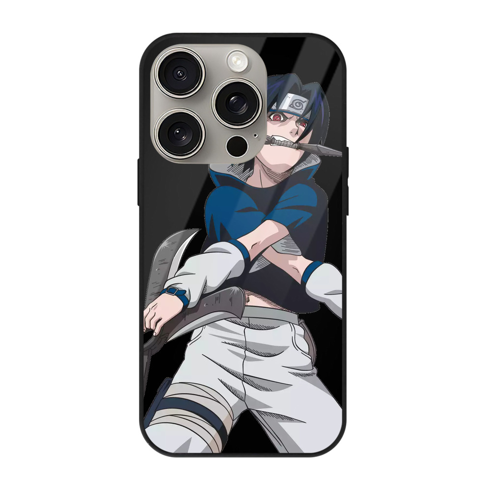 （画像用） NARUTO -ナルト- うちは サスケ Uchiha Sasuke 【iPhone15Pro対応】スマホケース 耐衝撃＆黄変防止 背面ガラス