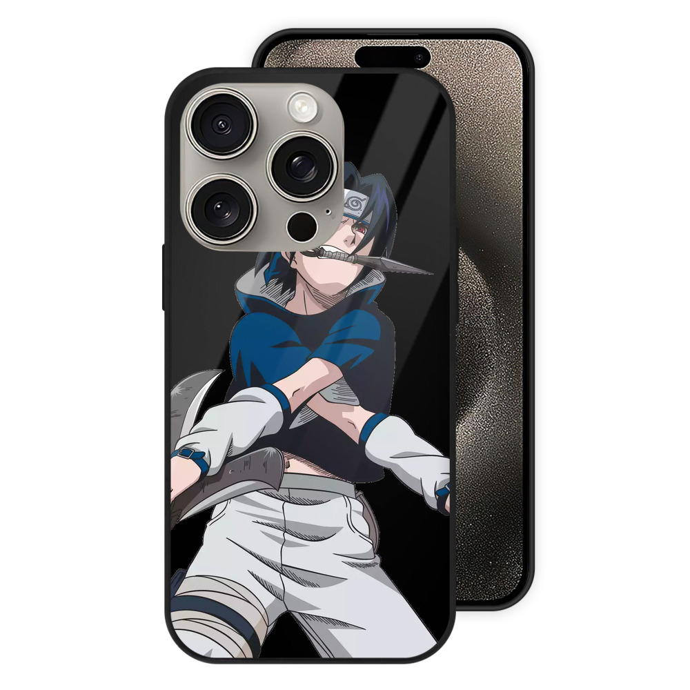 （画像用） NARUTO -ナルト- うちは サスケ Uchiha Sasuke 【iPhone15Pro対応】スマホケース 耐衝撃＆黄変防止 背面ガラス
