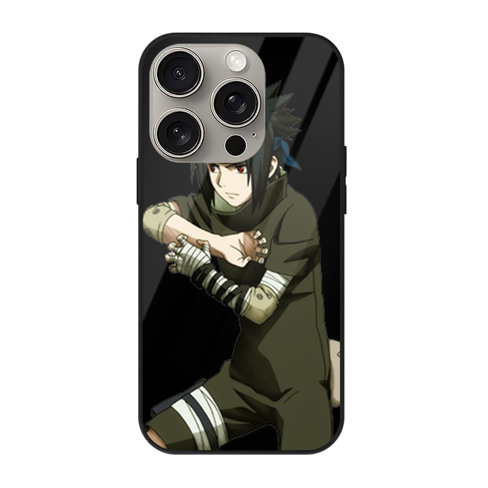 （画像用） NARUTO -ナルト- うちは サスケ Uchiha Sasuke 【iPhone15Pro対応】スマホケース 耐衝撃＆黄変防止 背面ガラス