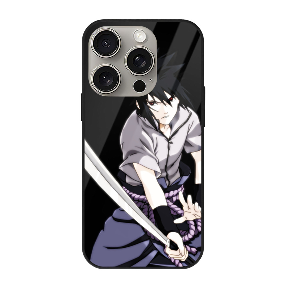 （画像用） NARUTO -ナルト- うちは サスケ Uchiha Sasuke 【iPhone15Pro対応】スマホケース 耐衝撃＆黄変防止 背面ガラス