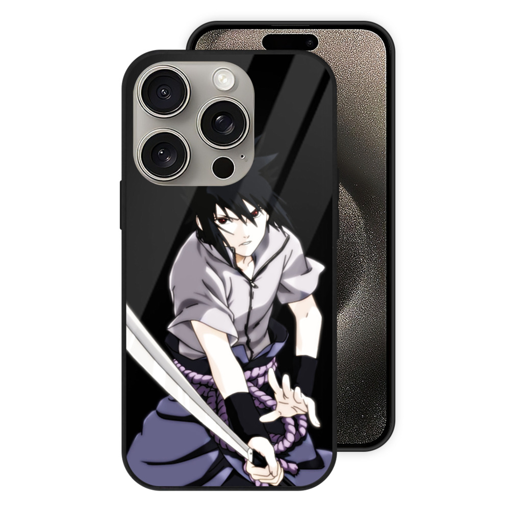 （画像用） NARUTO -ナルト- うちは サスケ Uchiha Sasuke 【iPhone15Pro対応】スマホケース 耐衝撃＆黄変防止 背面ガラス