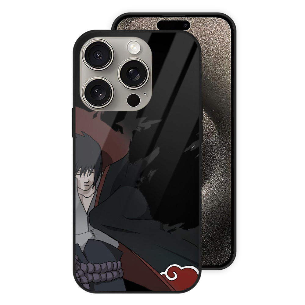 （画像用） NARUTO -ナルト- うちは サスケ Uchiha Sasuke 【iPhone15Pro対応】スマホケース 耐衝撃＆黄変防止 背面ガラス